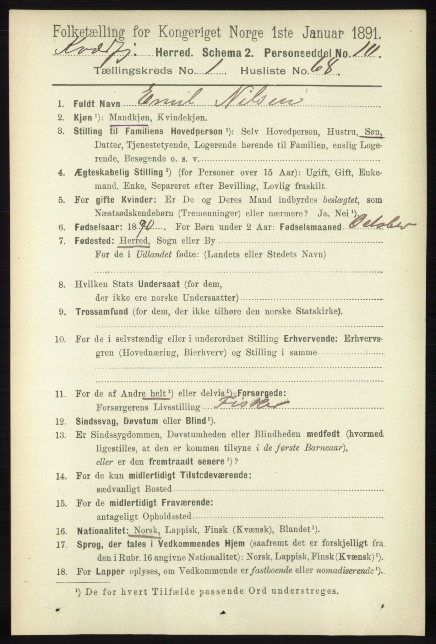 RA, 1891 census for 1911 Kvæfjord, 1891, p. 573