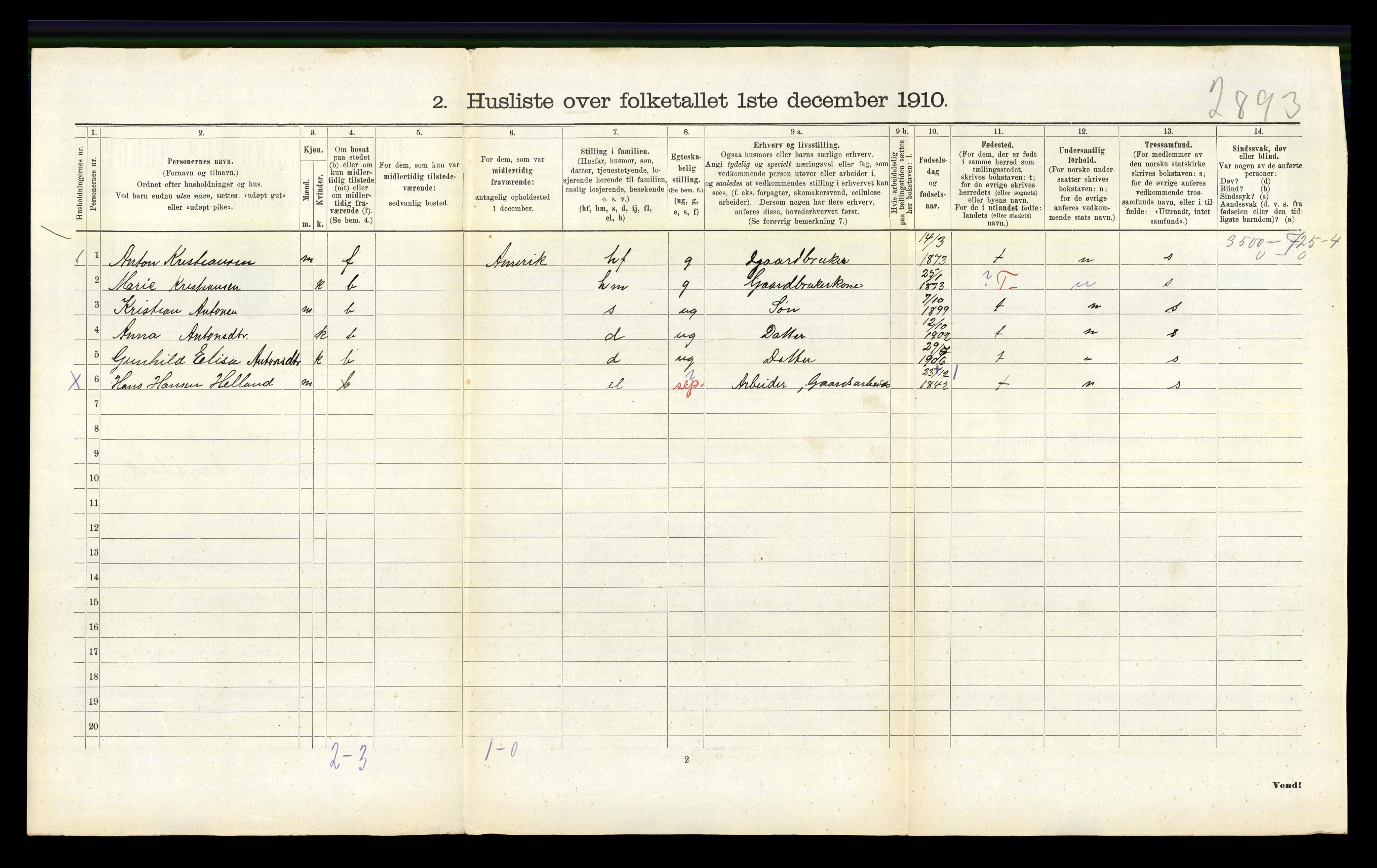 RA, 1910 census for Nes, 1910, p. 196