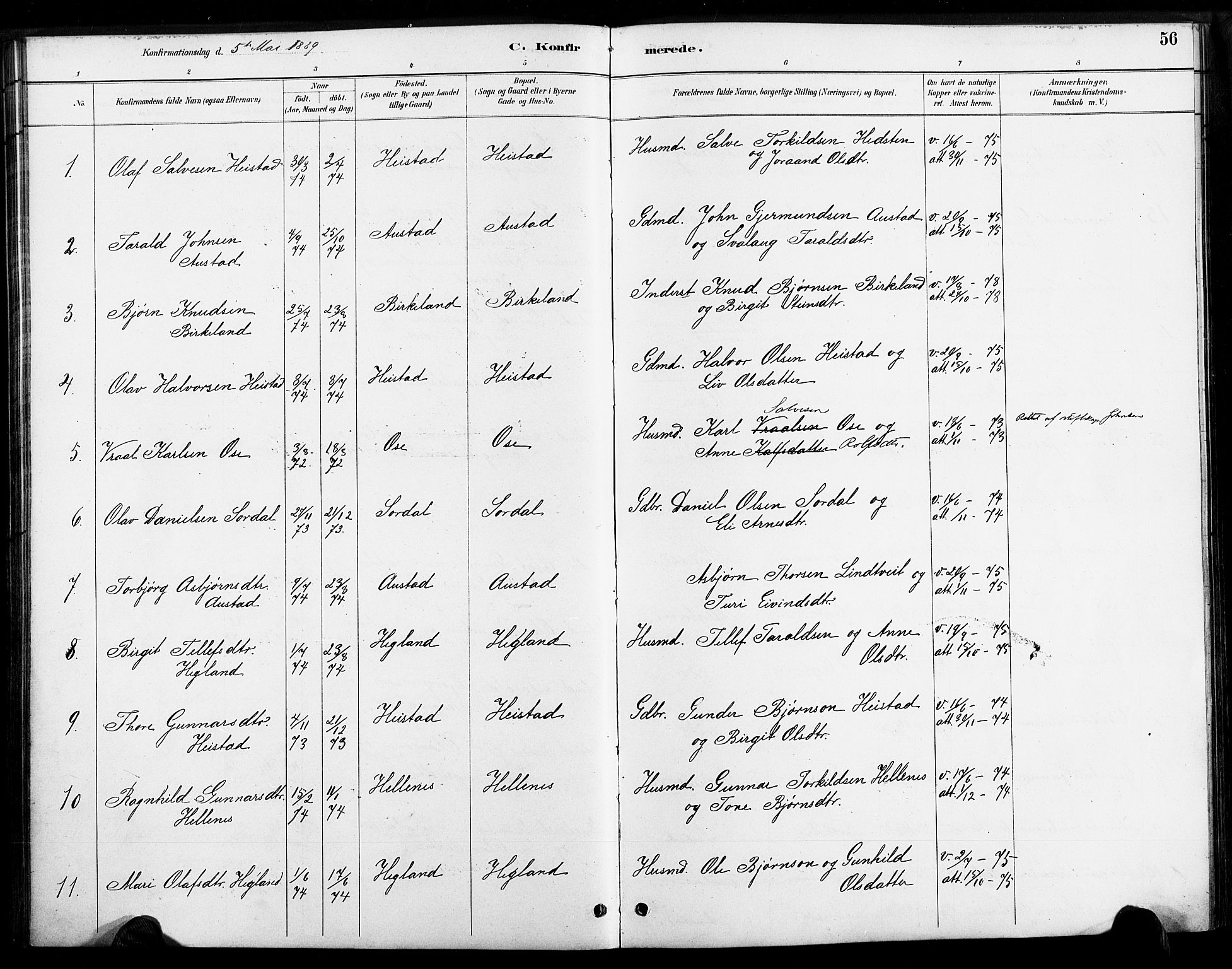 Bygland sokneprestkontor, SAK/1111-0006/F/Fa/Faa/L0001: Parish register (official) no. A 1, 1885-1908, p. 56