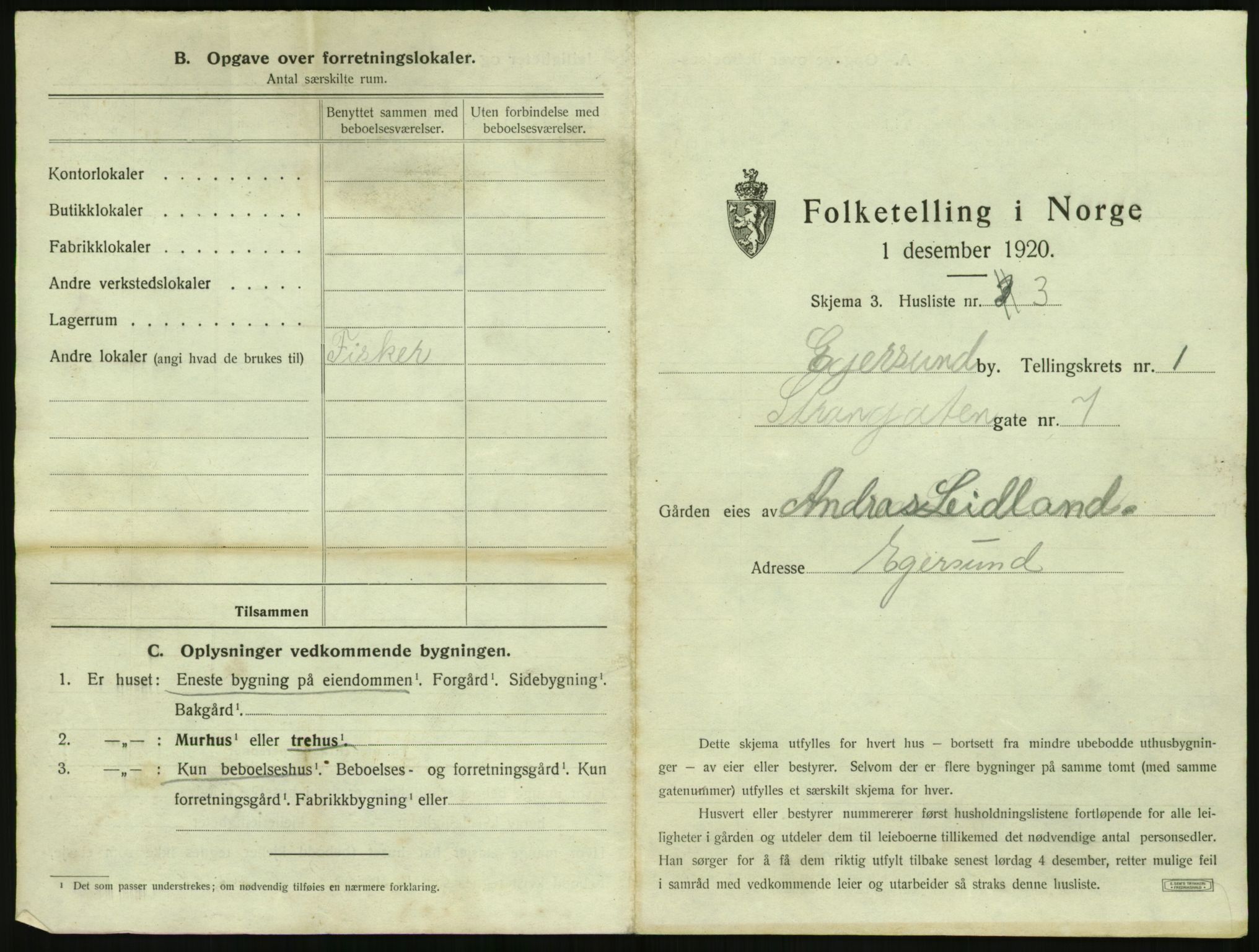 SAST, 1920 census for Egersund town, 1920, p. 30