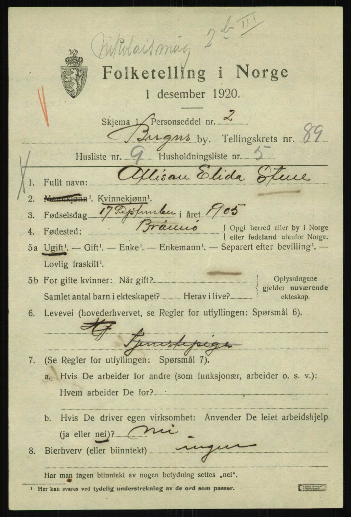 SAB, 1920 census for Bergen, 1920, p. 162231