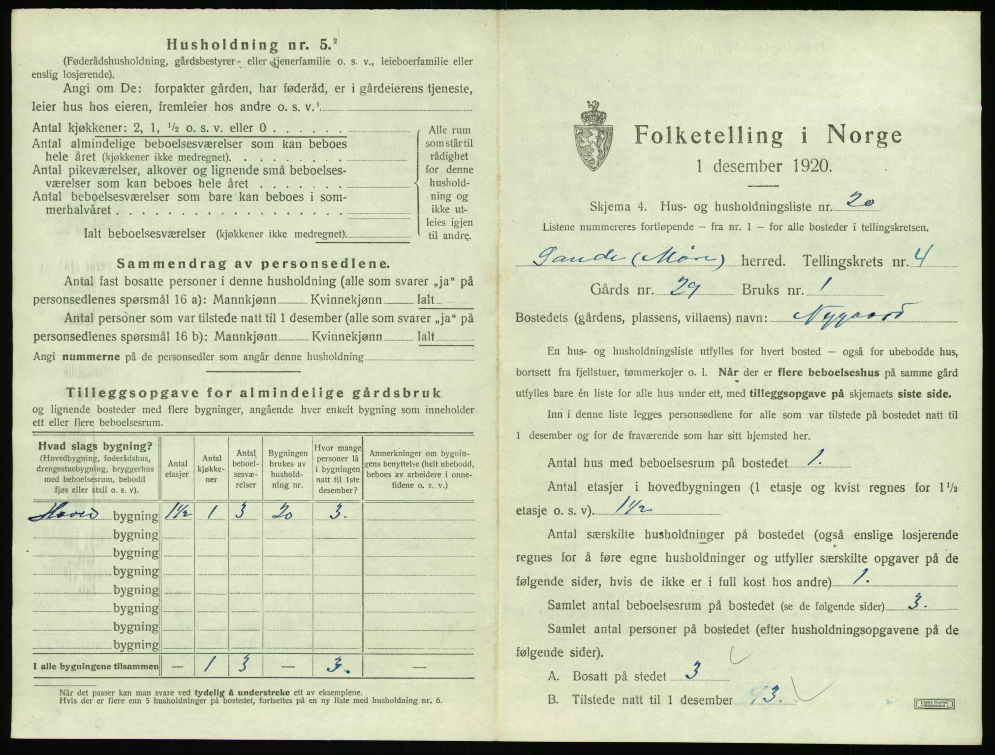 SAT, 1920 census for Sande (MR), 1920, p. 398