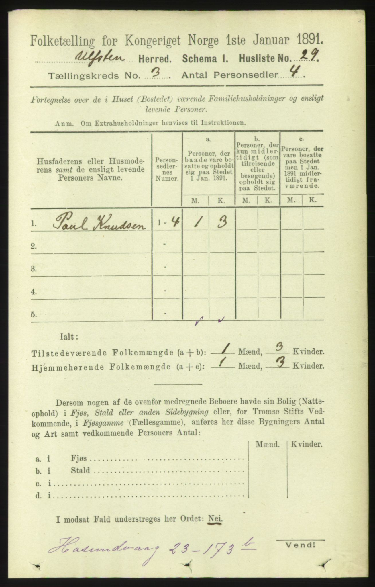 RA, 1891 census for 1516 Ulstein, 1891, p. 757