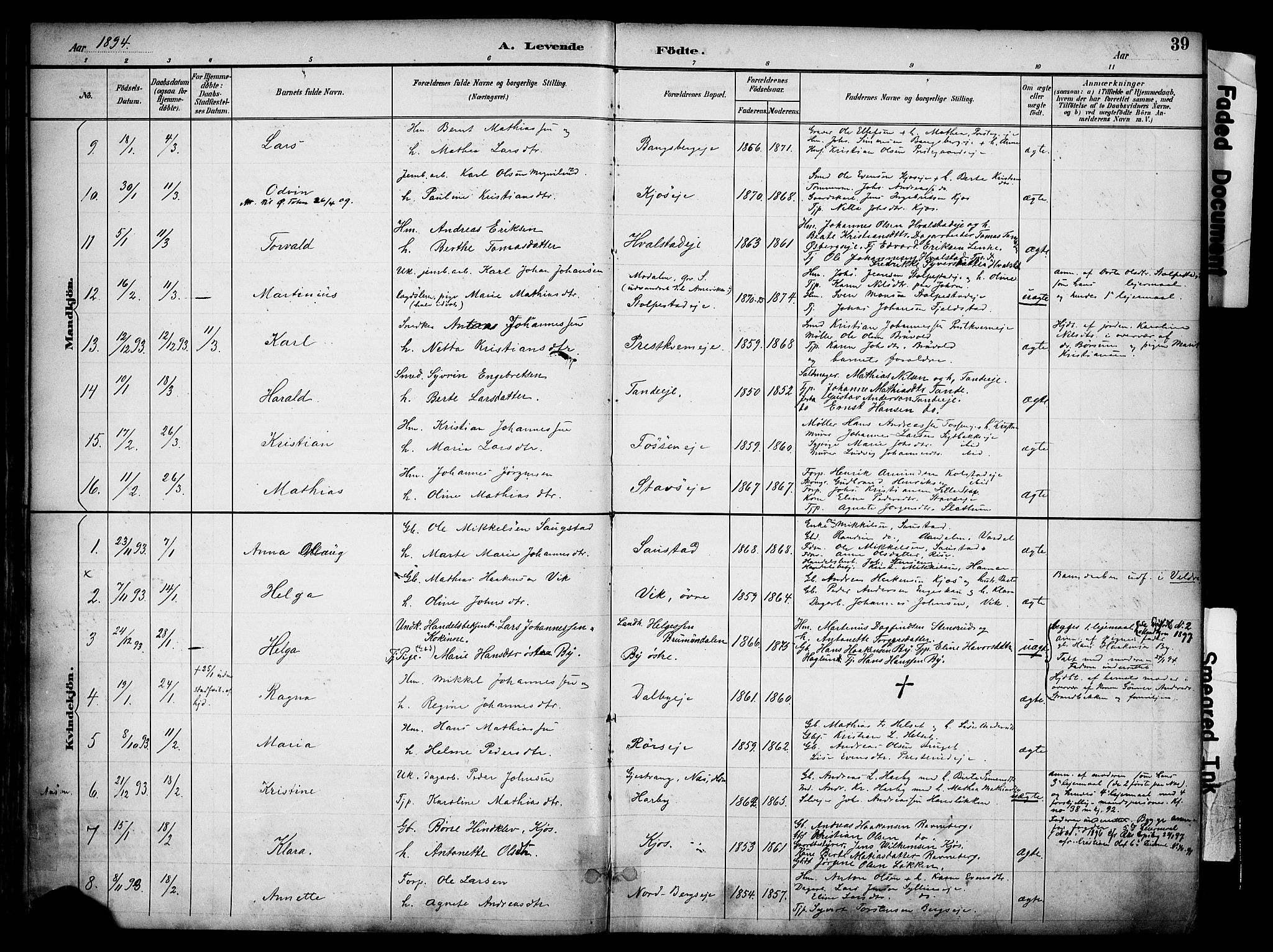 Ringsaker prestekontor, AV/SAH-PREST-014/K/Ka/L0017: Parish register (official) no. 17, 1891-1902, p. 39