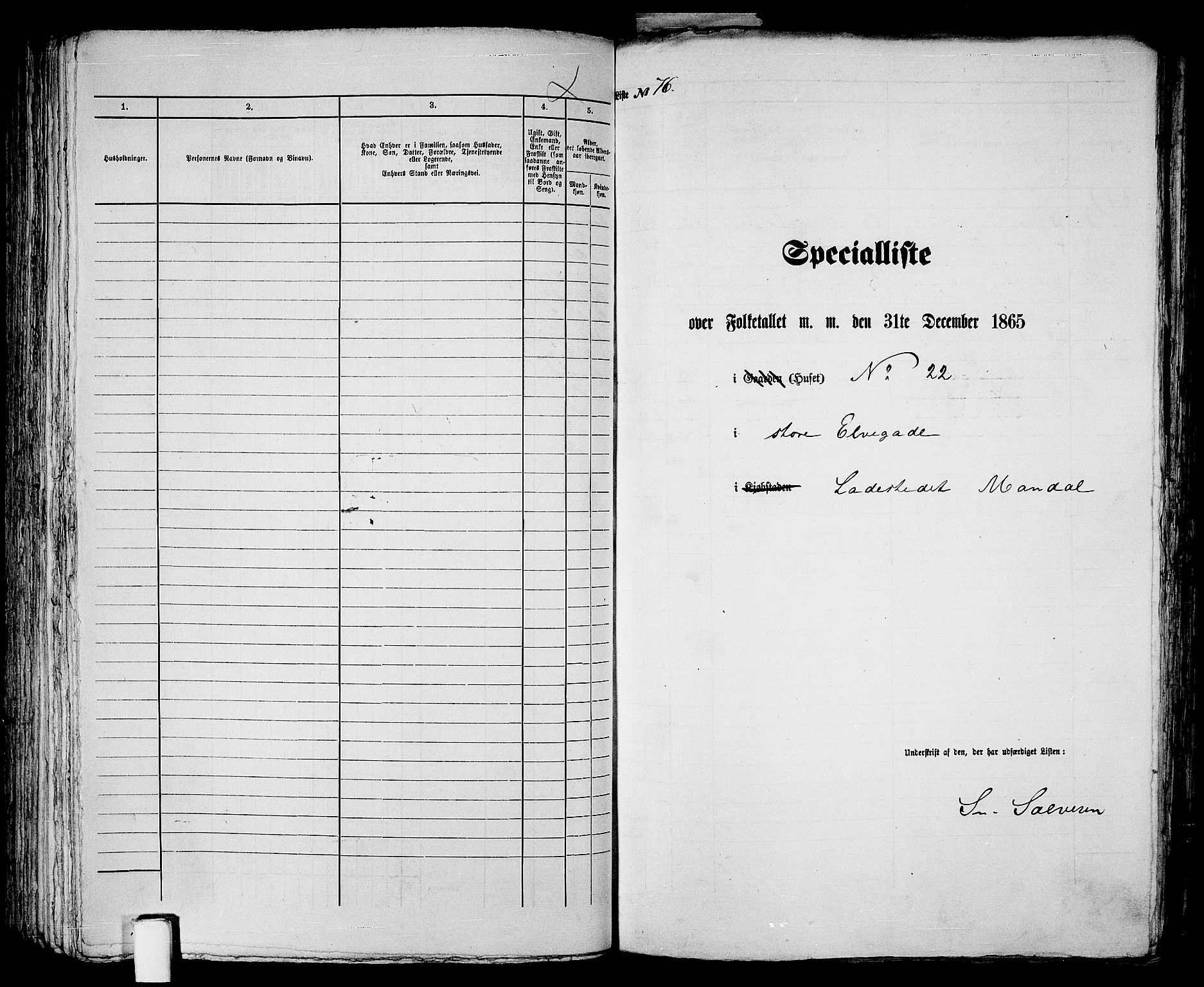 RA, 1865 census for Mandal/Mandal, 1865, p. 153