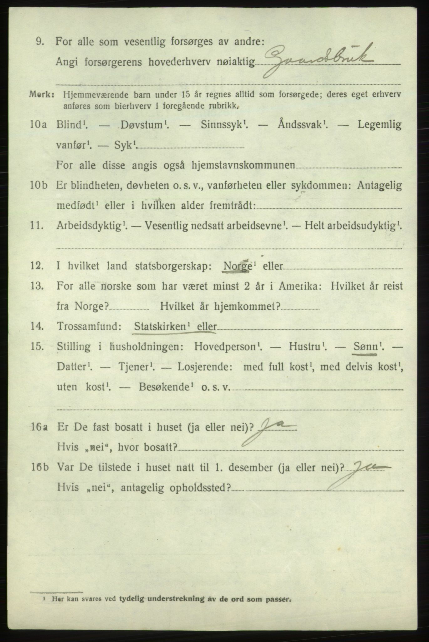 SAB, 1920 census for Fjelberg, 1920, p. 2188