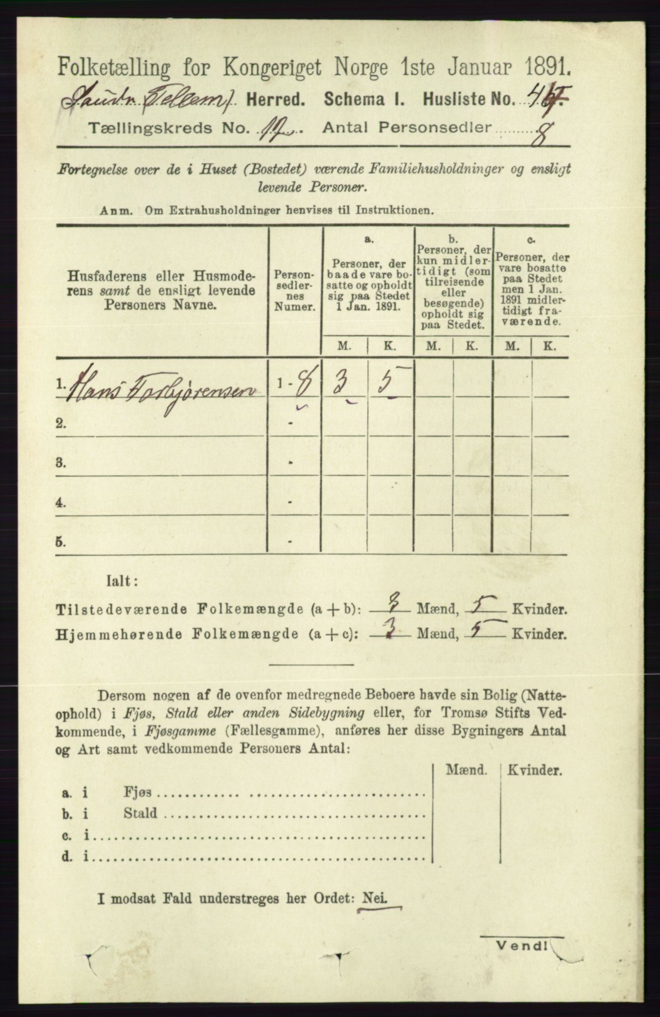 RA, 1891 census for 0822 Sauherad, 1891, p. 3612