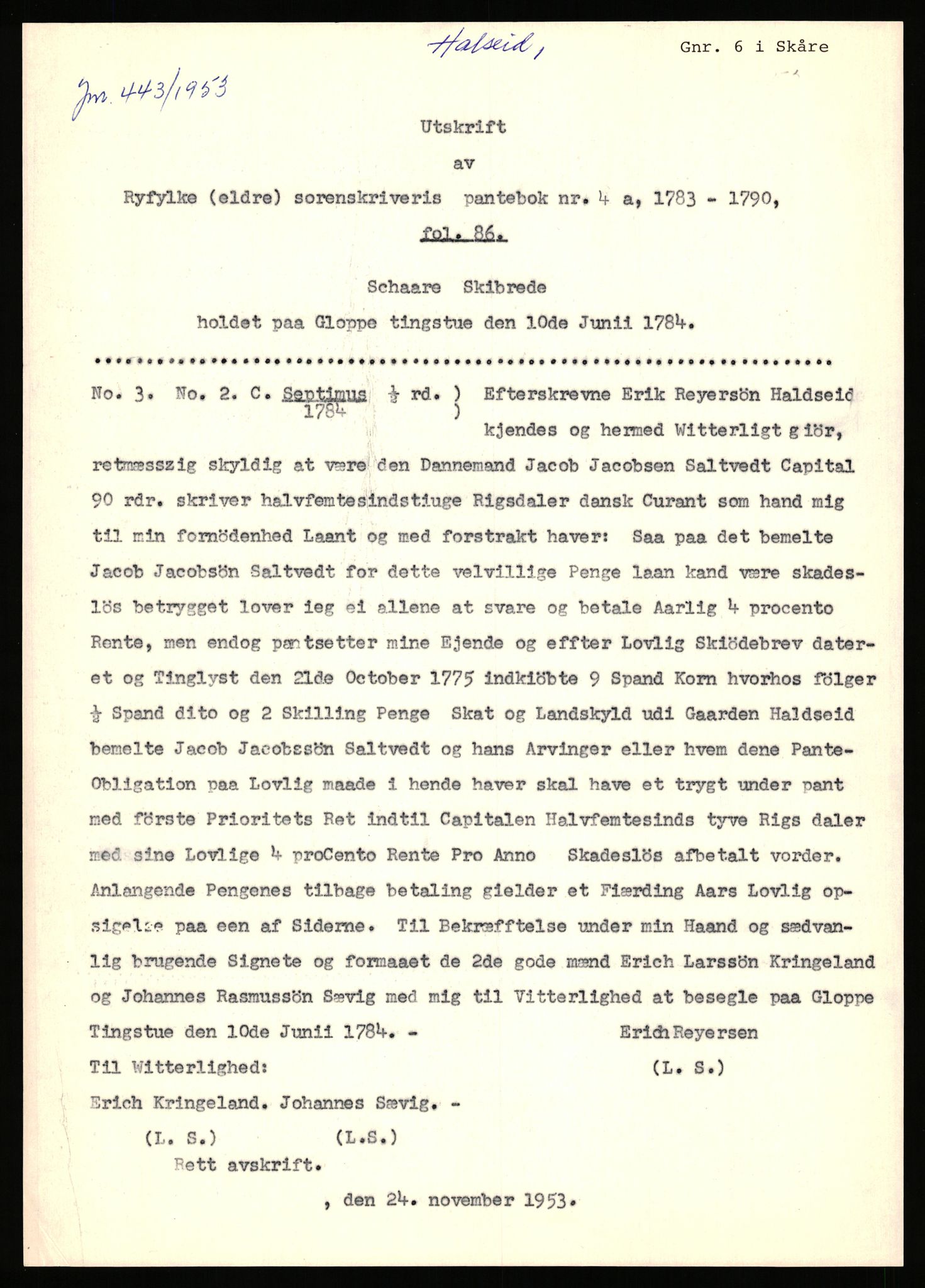 Statsarkivet i Stavanger, AV/SAST-A-101971/03/Y/Yj/L0029: Avskrifter sortert etter gårdsnavn: Haga i Skjold - Handeland, 1750-1930, p. 255