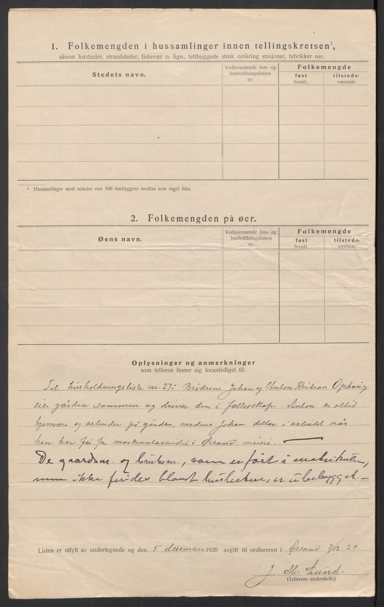 SAT, 1920 census for Ørland, 1920, p. 22