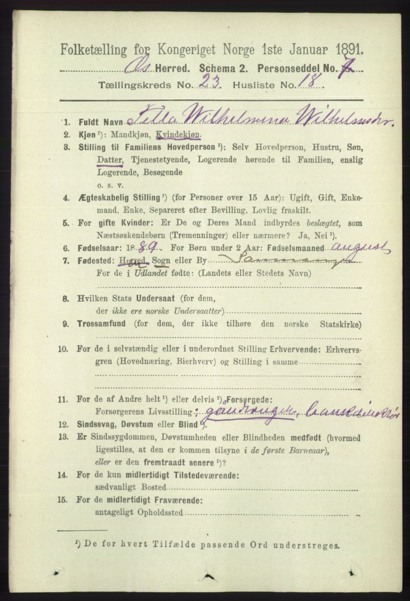 RA, 1891 census for 1243 Os, 1891, p. 5181