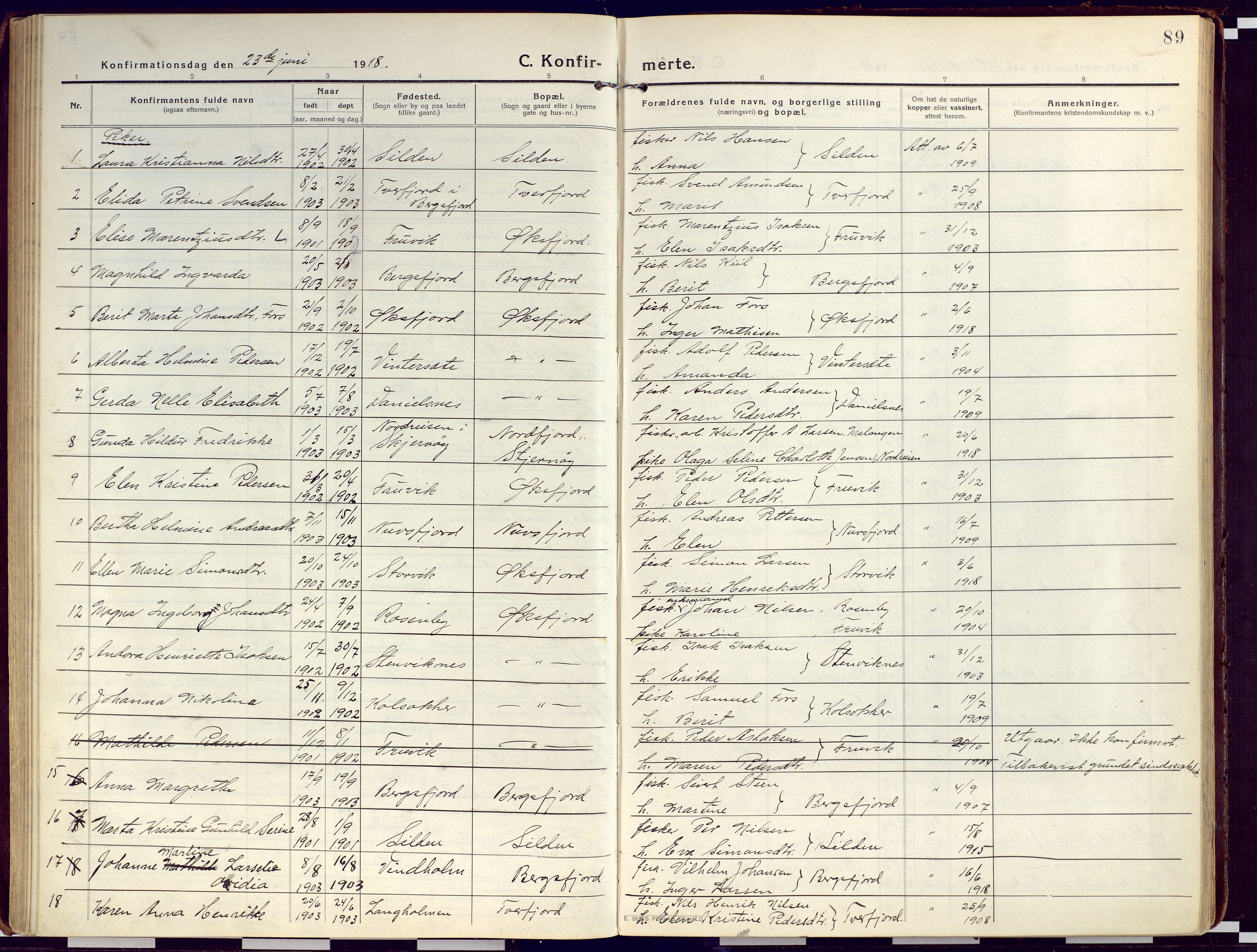 Loppa sokneprestkontor, SATØ/S-1339/H/Ha/L0012kirke: Parish register (official) no. 12, 1917-1932, p. 89