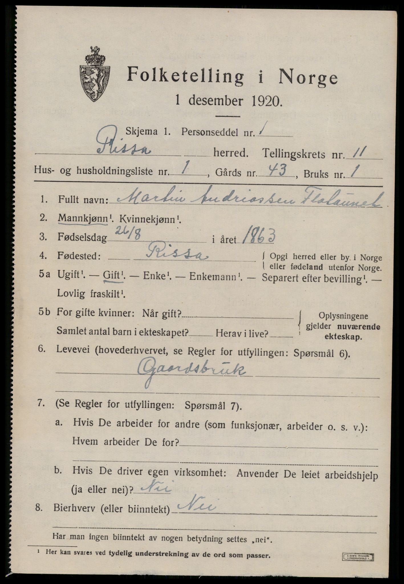 SAT, 1920 census for Rissa, 1920, p. 6977