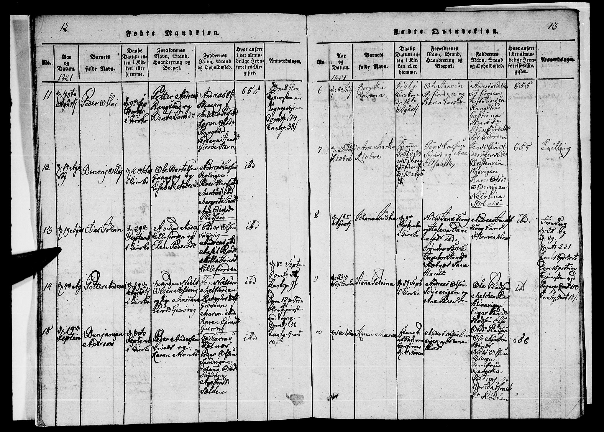 Ministerialprotokoller, klokkerbøker og fødselsregistre - Nordland, AV/SAT-A-1459/841/L0616: Parish register (copy) no. 841C01 /1, 1820-1832, p. 12-13