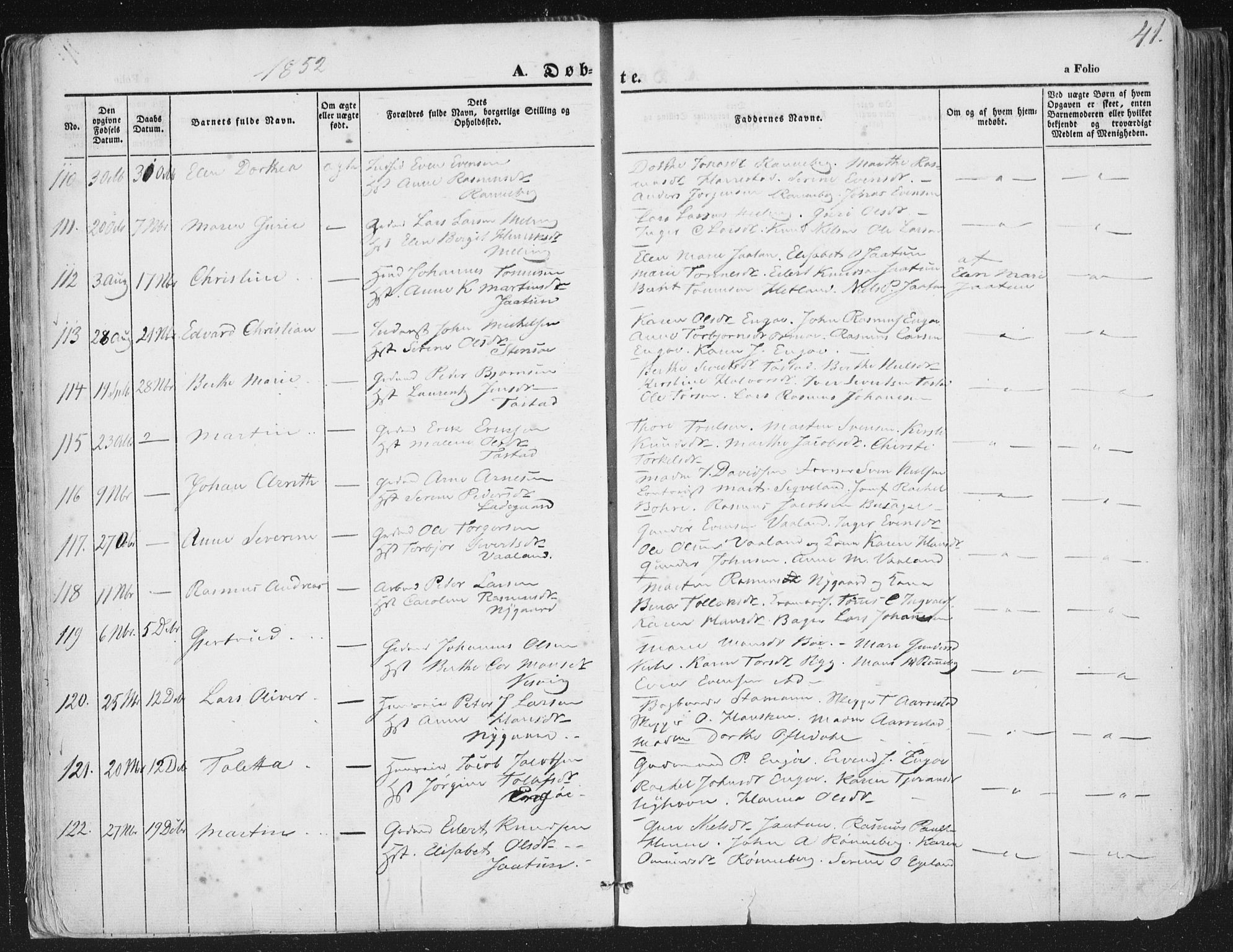 Hetland sokneprestkontor, AV/SAST-A-101826/30/30BA/L0002: Parish register (official) no. A 2, 1849-1869, p. 41