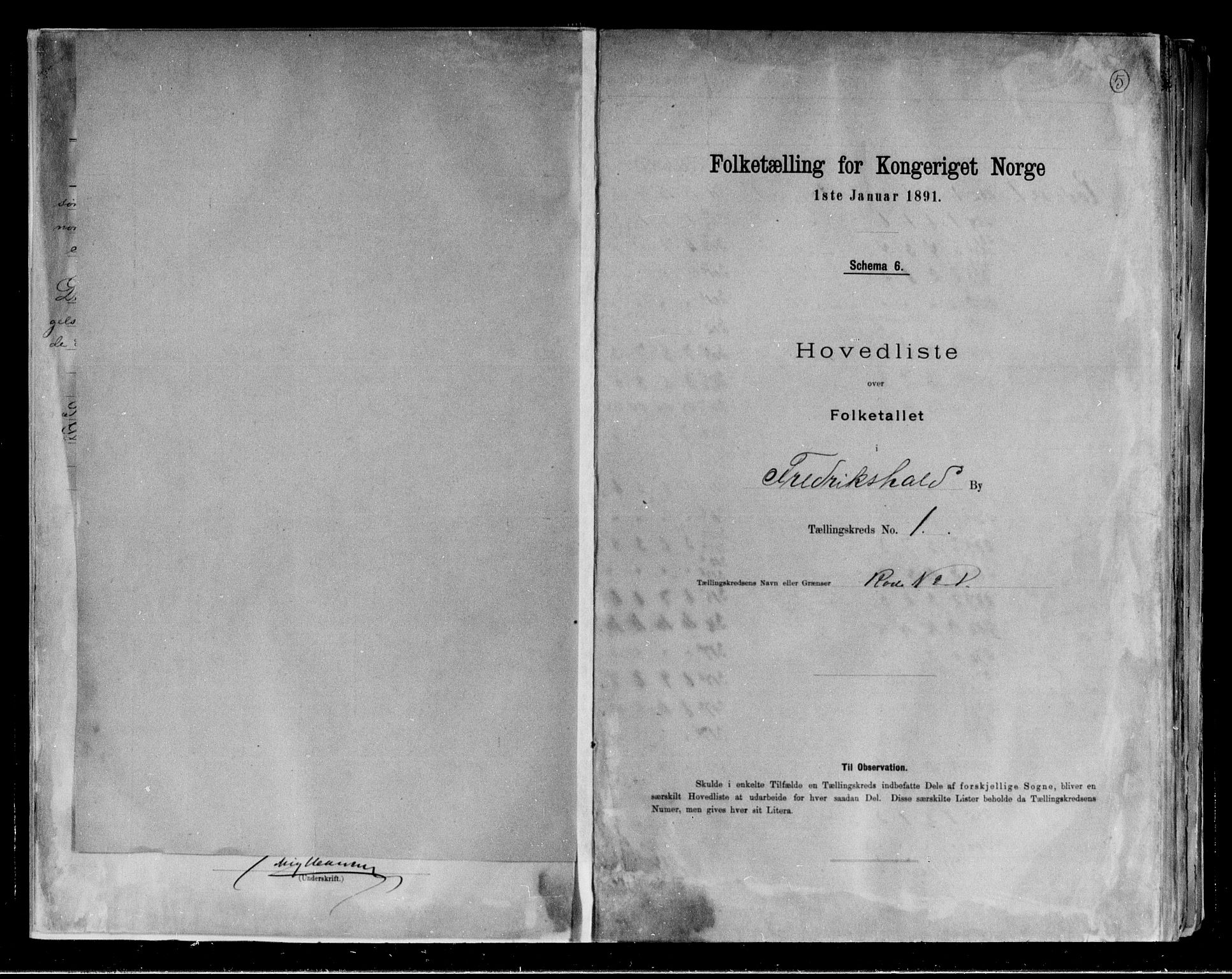 RA, 1891 census for 0101 Fredrikshald, 1891, p. 5