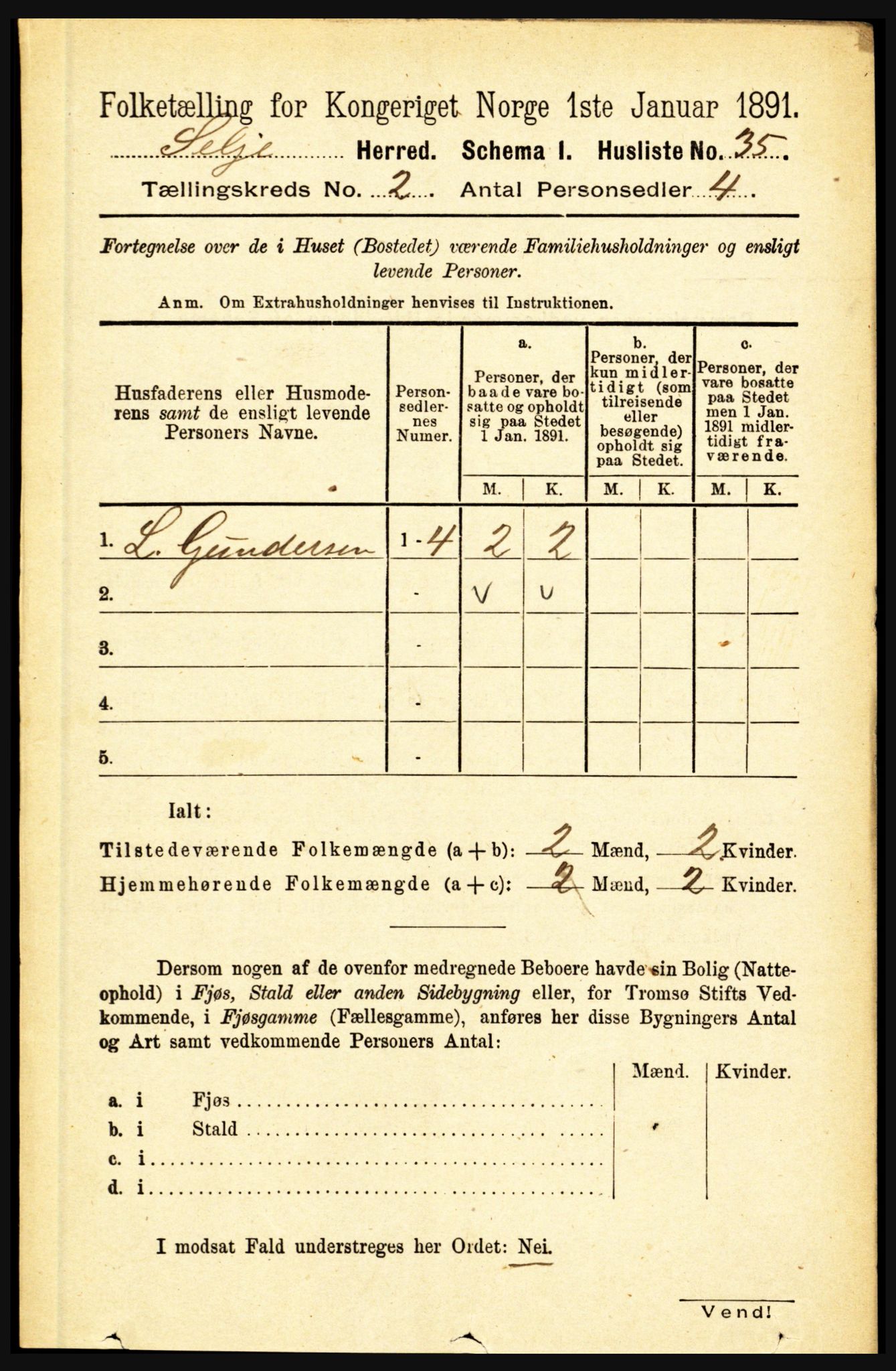 RA, 1891 census for 1441 Selje, 1891, p. 383