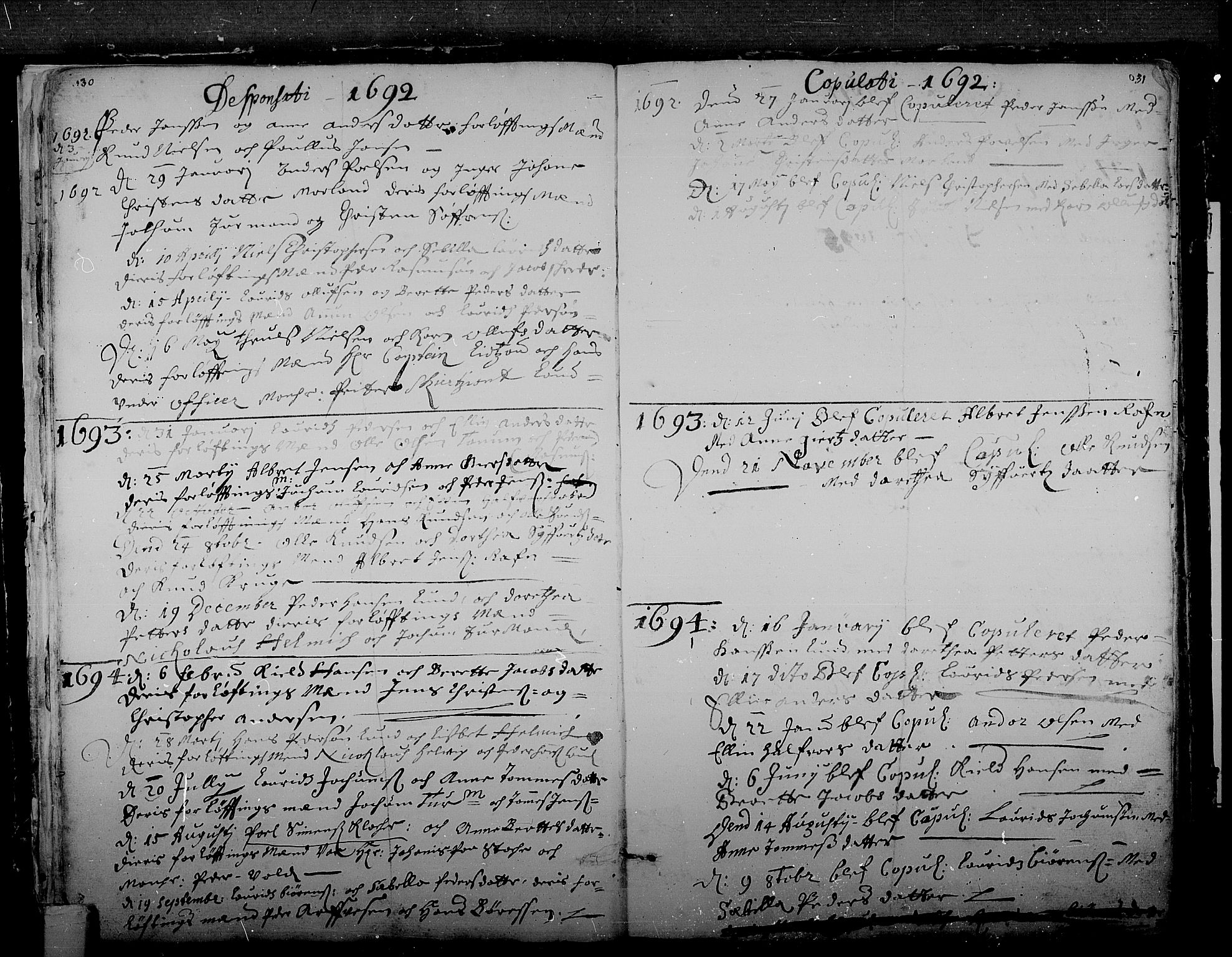 Tønsberg kirkebøker, AV/SAKO-A-330/F/Fa/L0001: Parish register (official) no. I 1, 1688-1760, p. 30-31