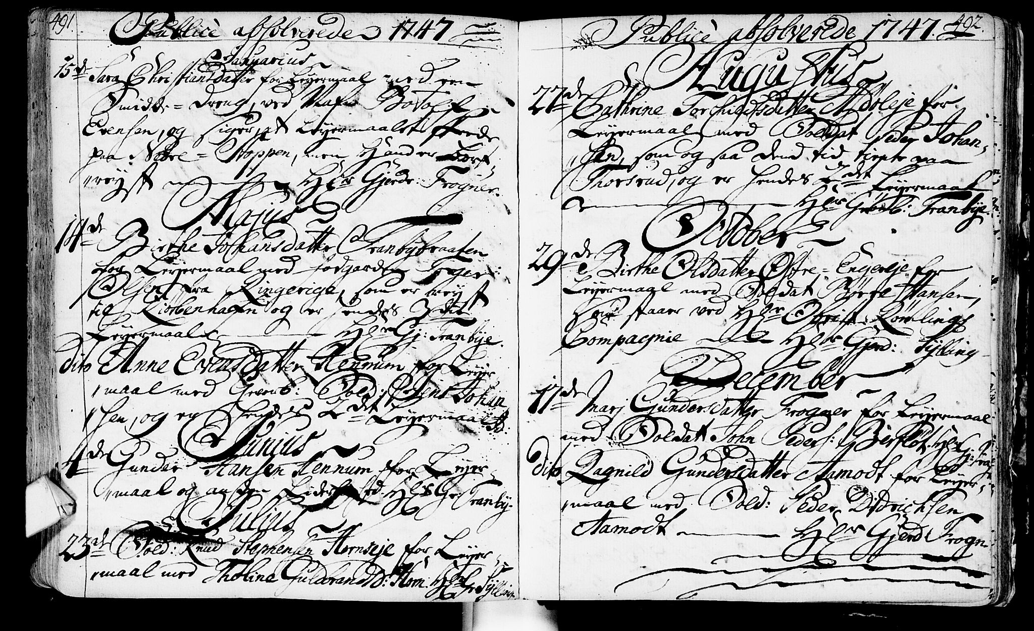 Lier kirkebøker, SAKO/A-230/F/Fa/L0003: Parish register (official) no. I 3, 1727-1748, p. 491-492
