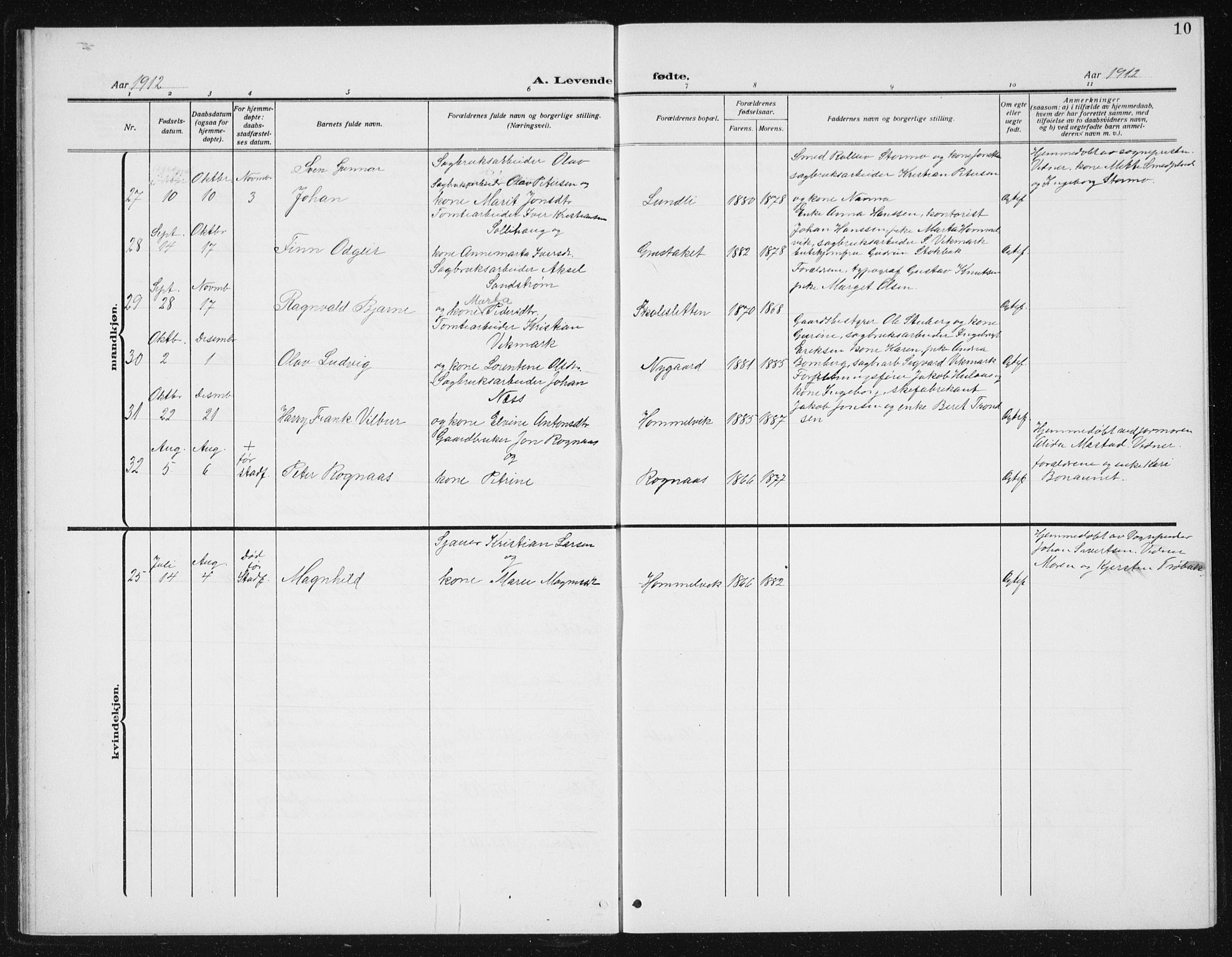 Ministerialprotokoller, klokkerbøker og fødselsregistre - Sør-Trøndelag, SAT/A-1456/617/L0431: Parish register (copy) no. 617C02, 1910-1936, p. 10