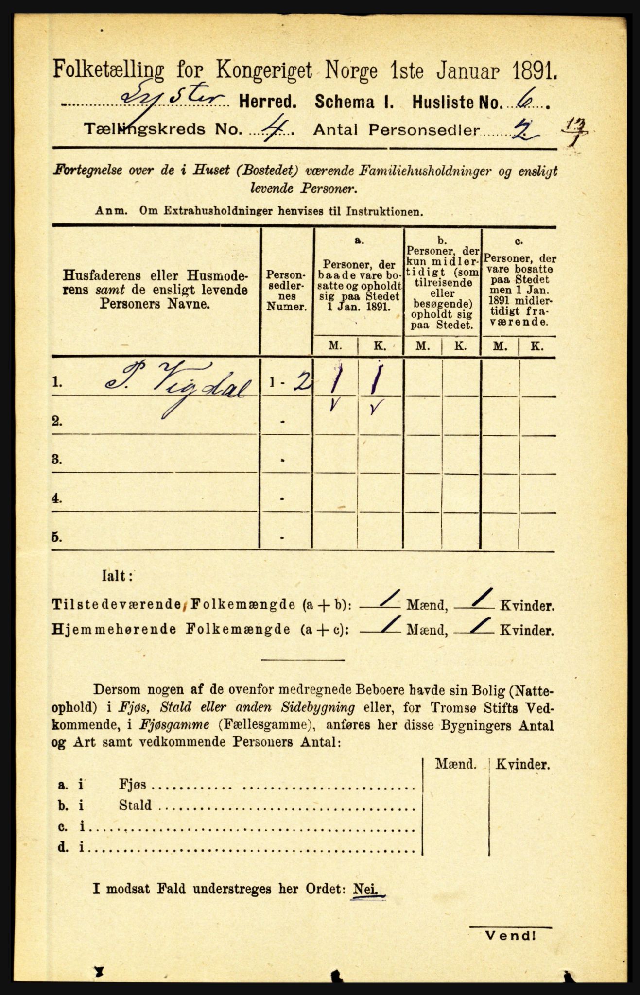 RA, 1891 census for 1426 Luster, 1891, p. 1412