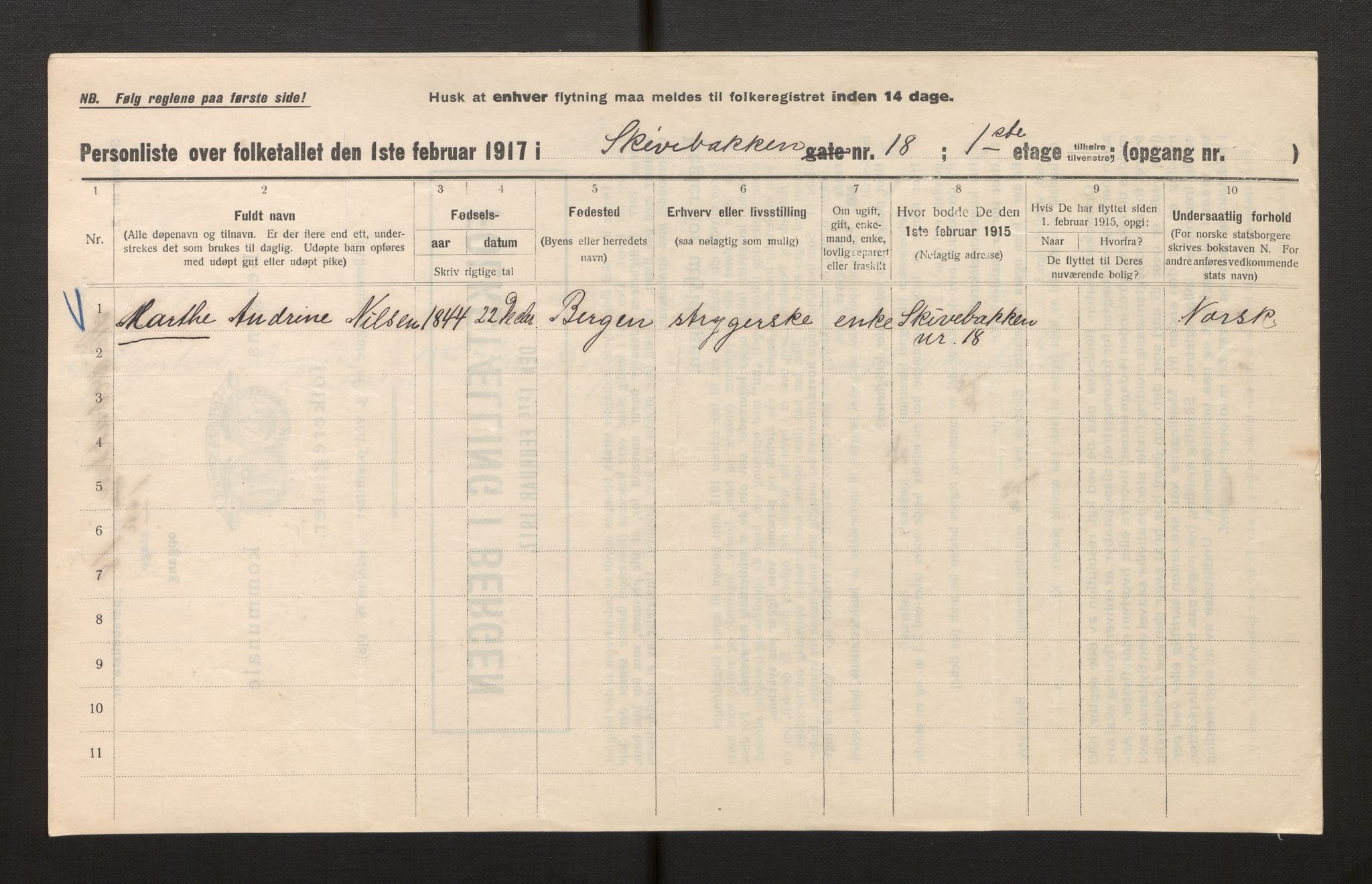 SAB, Municipal Census 1917 for Bergen, 1917, p. 34735