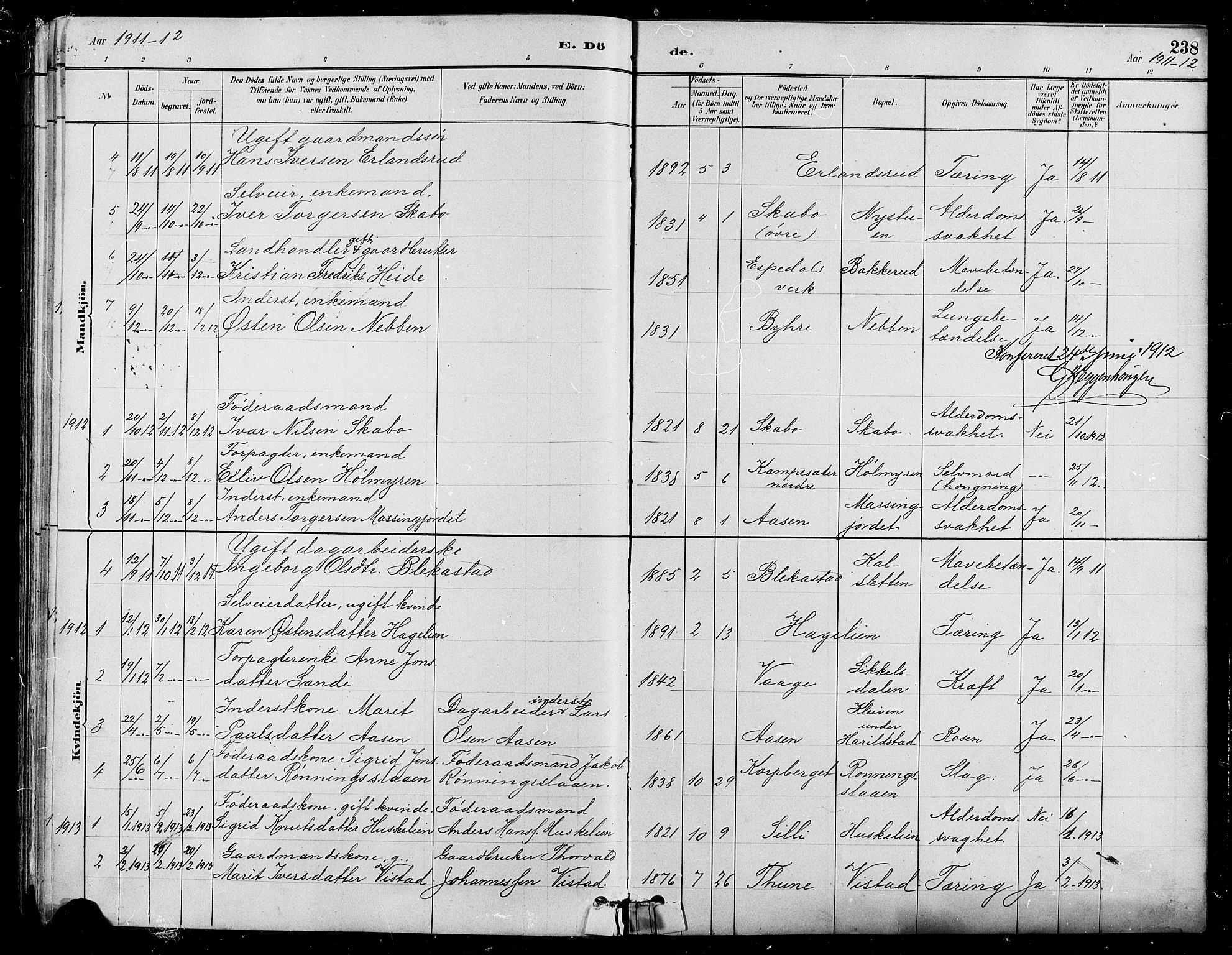 Nord-Fron prestekontor, SAH/PREST-080/H/Ha/Hab/L0005: Parish register (copy) no. 5, 1884-1914, p. 238