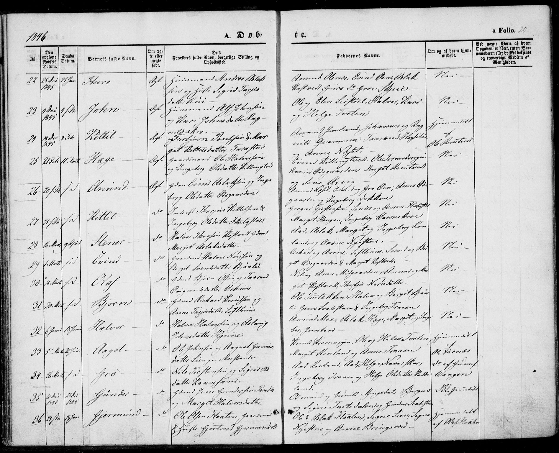 Vinje kirkebøker, SAKO/A-312/F/Fa/L0004: Parish register (official) no. I 4, 1843-1869, p. 20