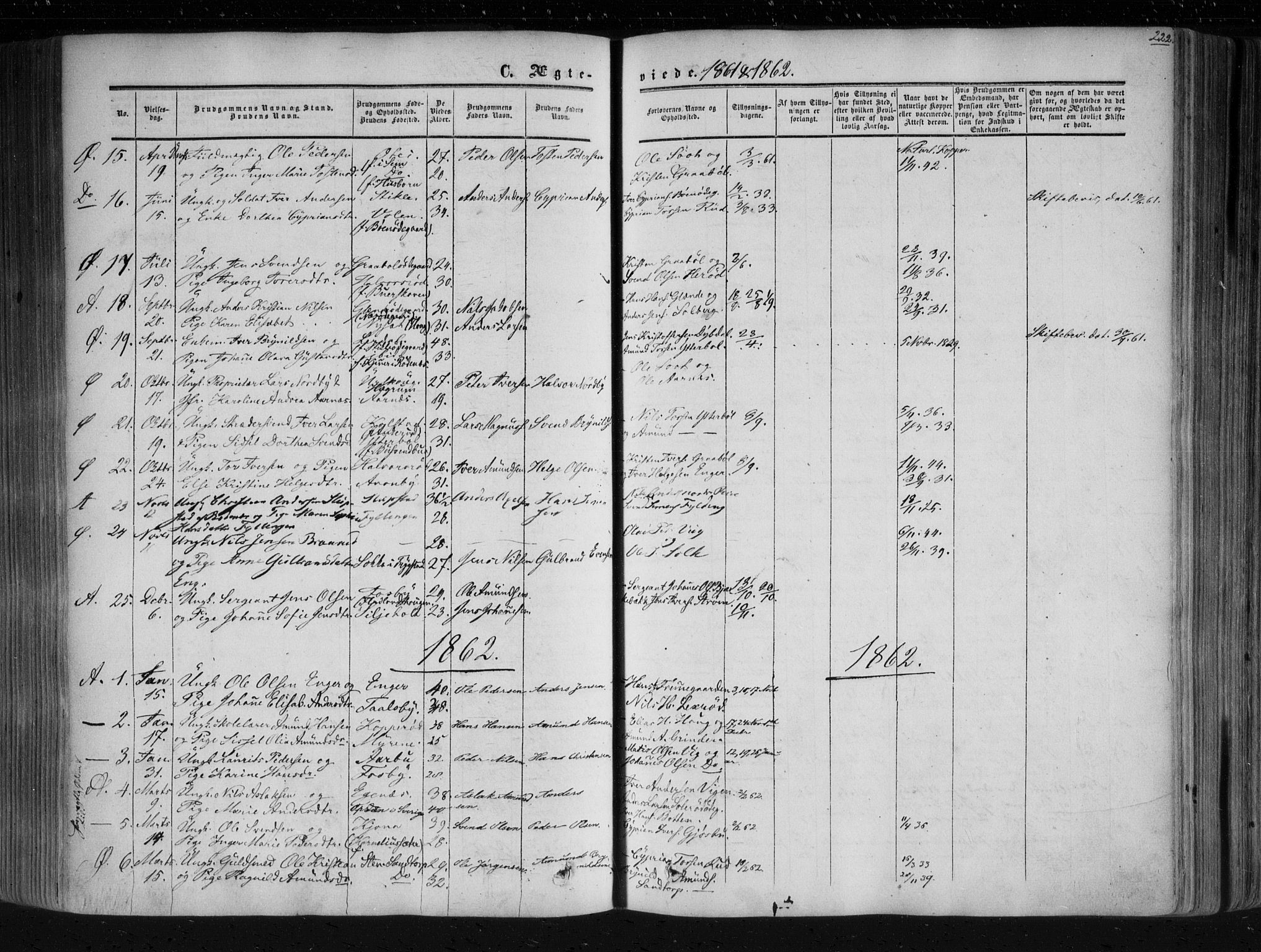 Aremark prestekontor Kirkebøker, SAO/A-10899/F/Fc/L0003: Parish register (official) no. III 3, 1850-1865, p. 222