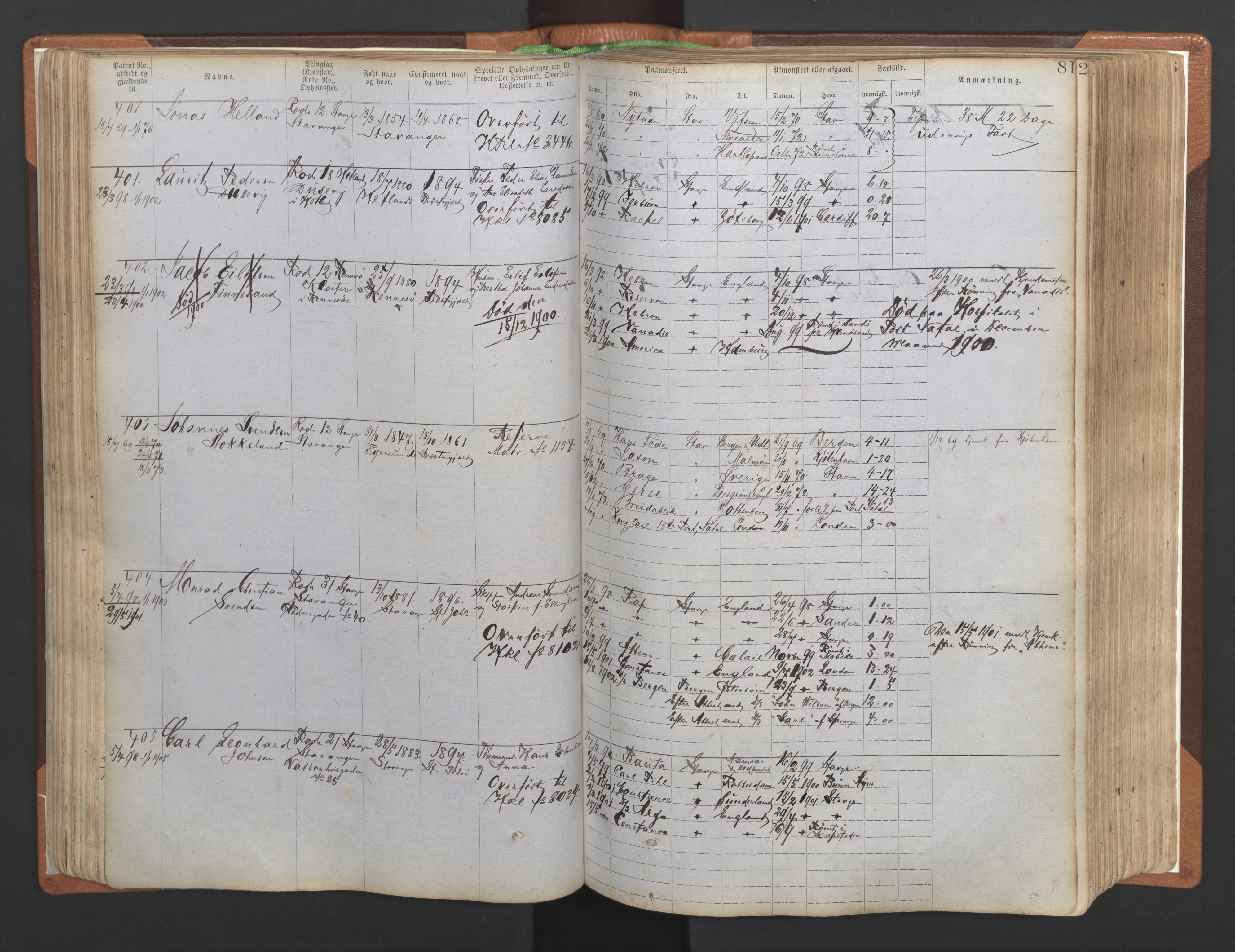 Stavanger sjømannskontor, AV/SAST-A-102006/F/Ff/L0004: Annotasjonsrulle No. 1, patentnr. 1-1785 (del 1), 1869-1900, p. 84
