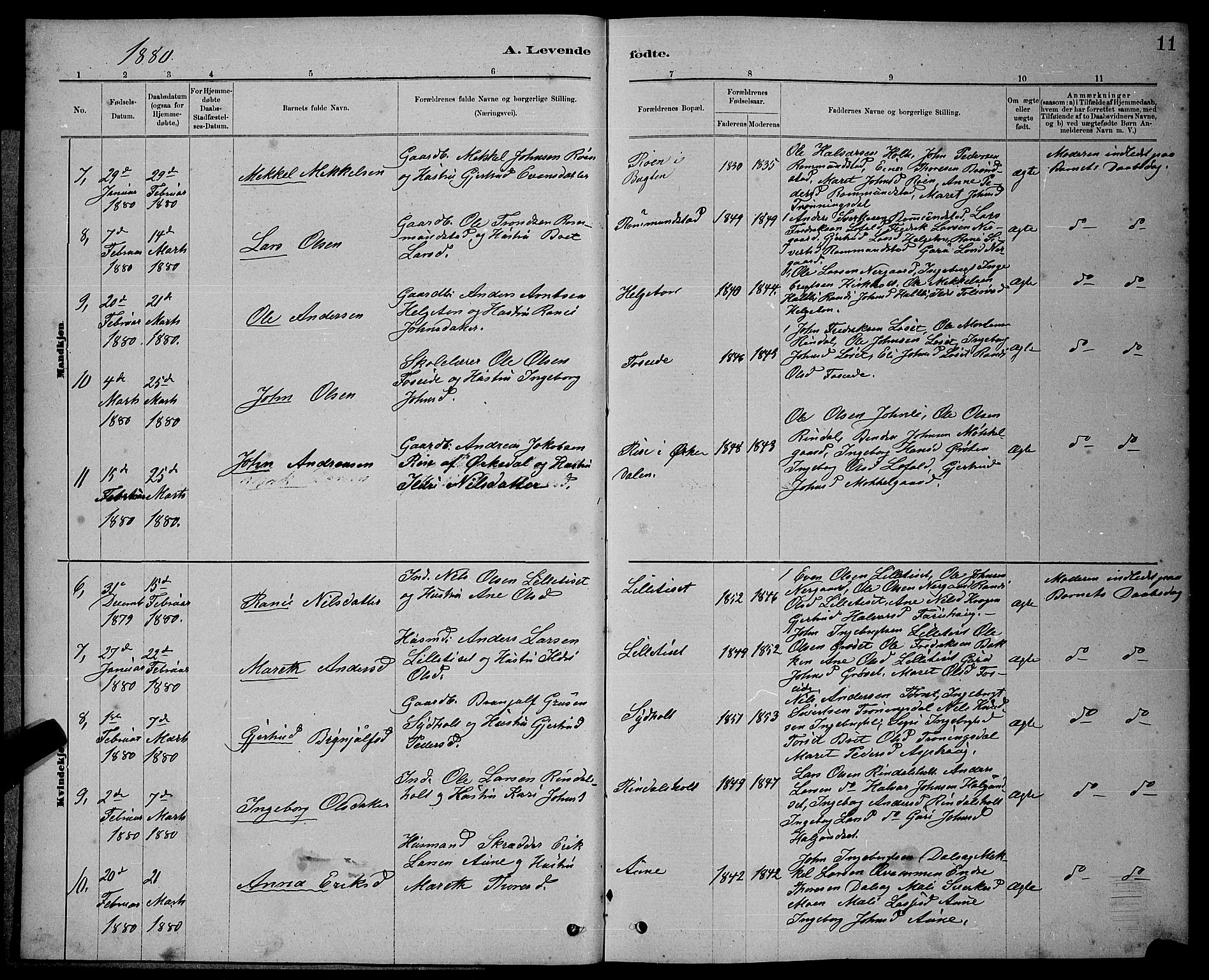 Ministerialprotokoller, klokkerbøker og fødselsregistre - Møre og Romsdal, AV/SAT-A-1454/598/L1077: Parish register (copy) no. 598C02, 1879-1891, p. 11