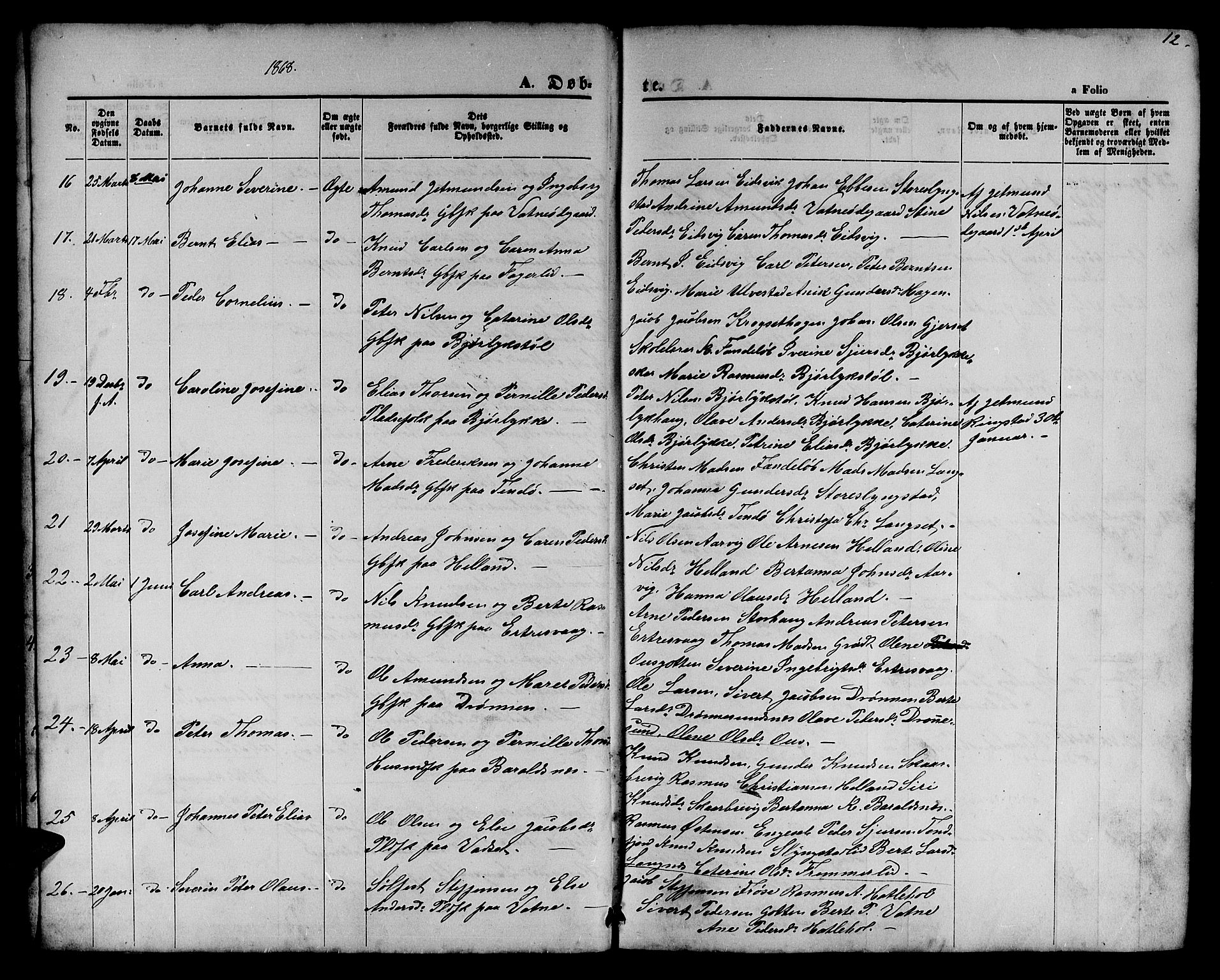 Ministerialprotokoller, klokkerbøker og fødselsregistre - Møre og Romsdal, AV/SAT-A-1454/525/L0375: Parish register (copy) no. 525C01, 1865-1879, p. 12