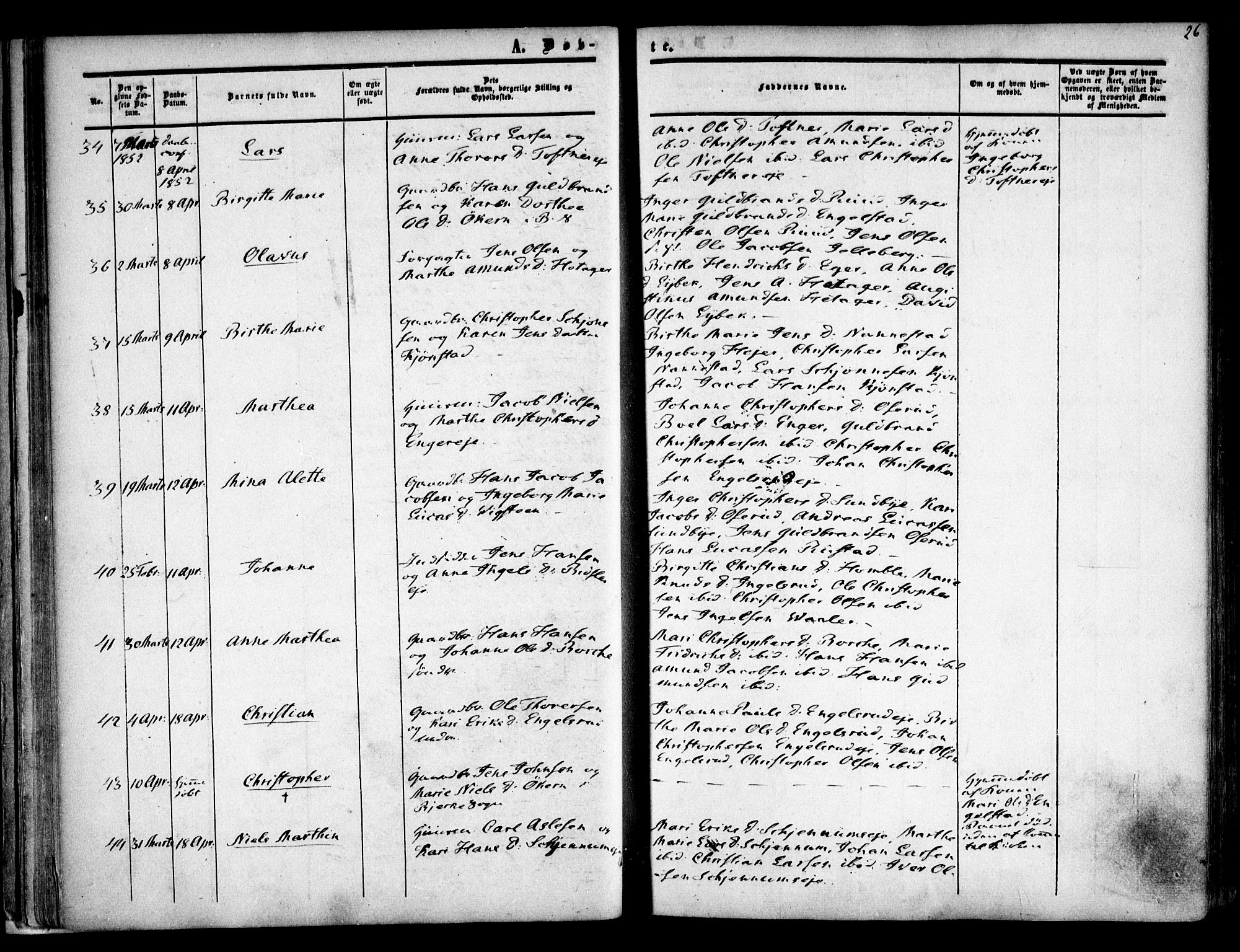 Nannestad prestekontor Kirkebøker, AV/SAO-A-10414a/F/Fa/L0011: Parish register (official) no. I 11, 1850-1859, p. 26