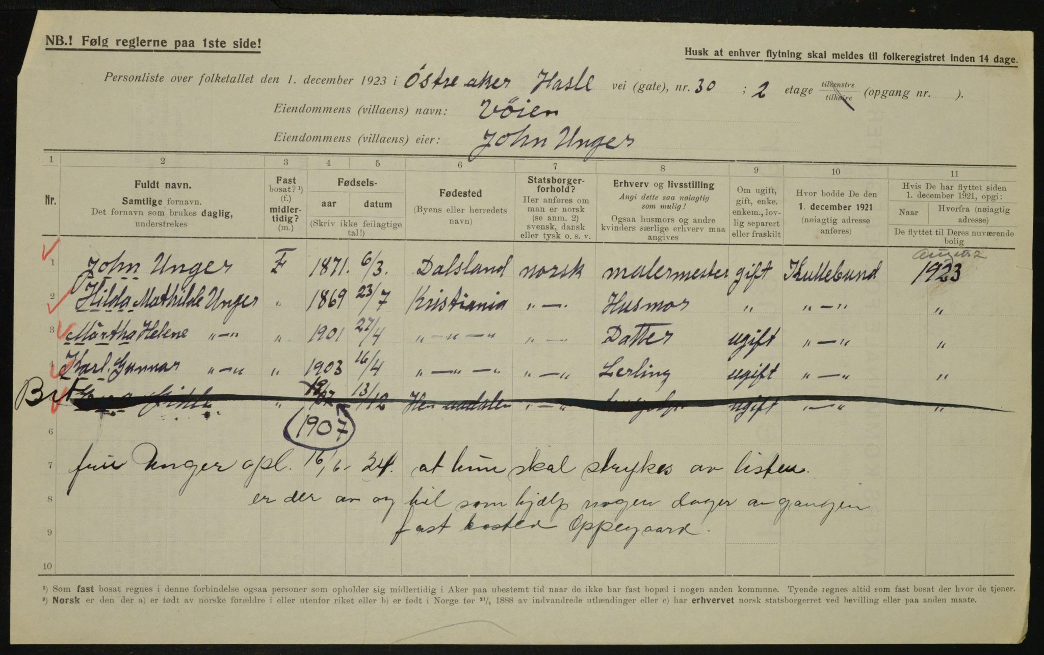 , Municipal Census 1923 for Aker, 1923, p. 25569