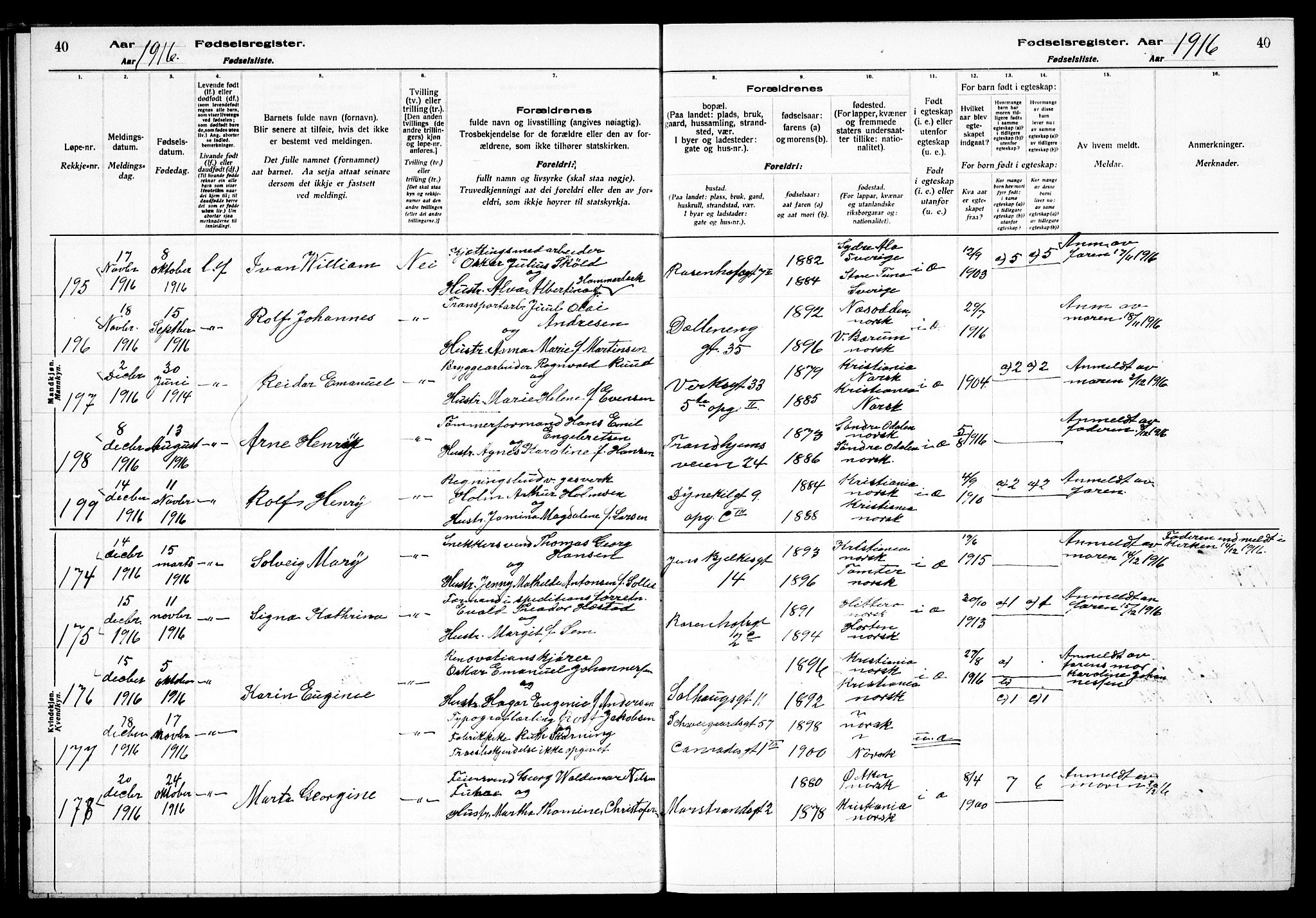 Petrus prestekontor Kirkebøker, AV/SAO-A-10872/J/Ja/L0001: Birth register no. 1, 1916-1922, p. 40