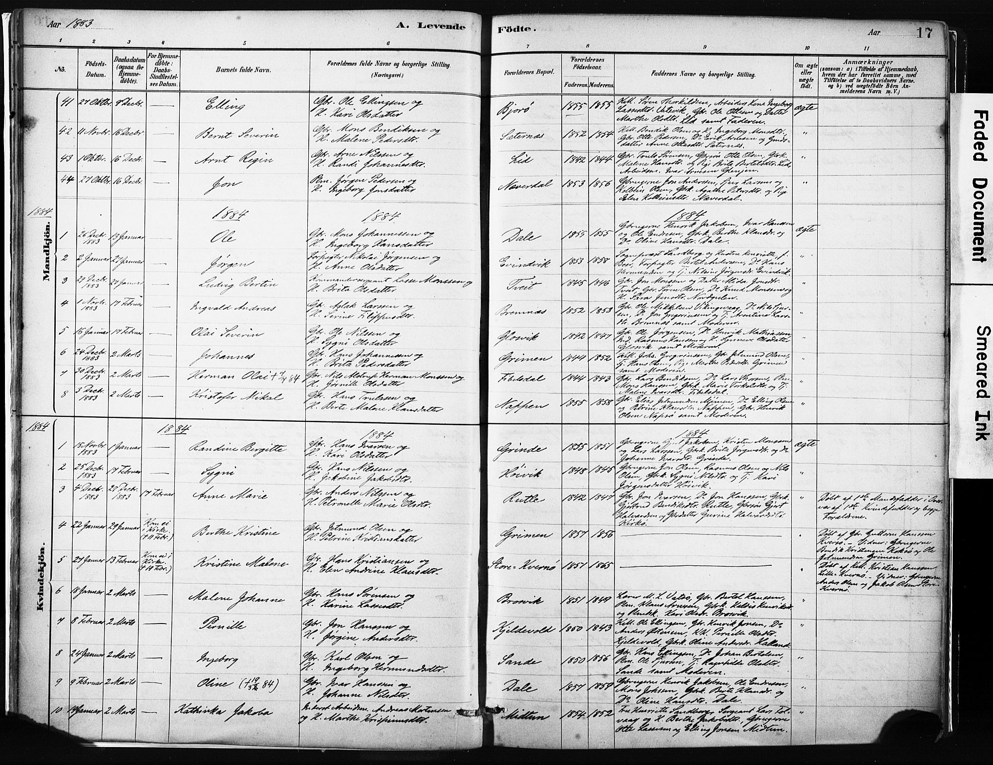 Gulen sokneprestembete, SAB/A-80201/H/Haa/Haab/L0001: Parish register (official) no. B 1, 1881-1905, p. 17