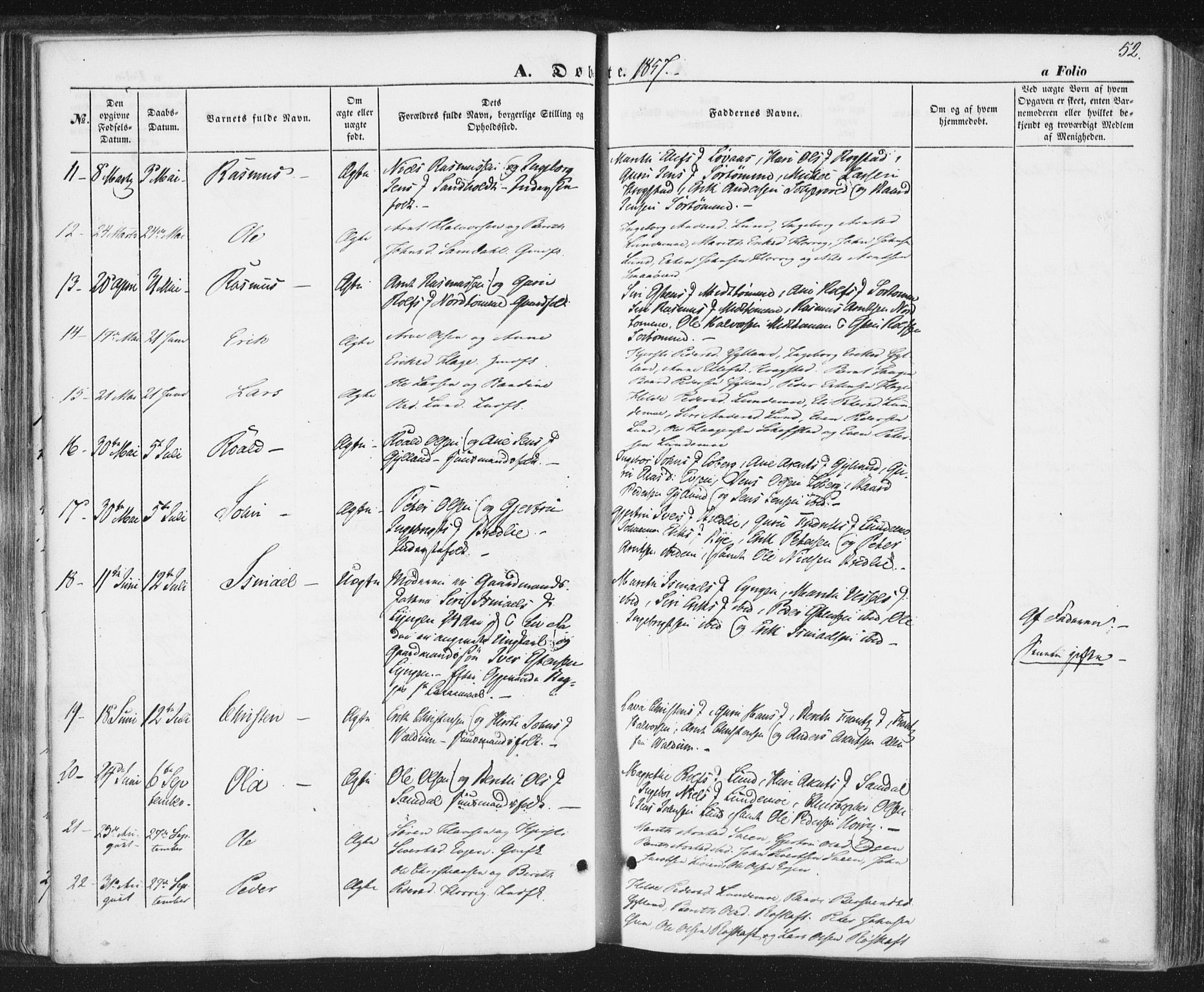 Ministerialprotokoller, klokkerbøker og fødselsregistre - Sør-Trøndelag, SAT/A-1456/692/L1103: Parish register (official) no. 692A03, 1849-1870, p. 52