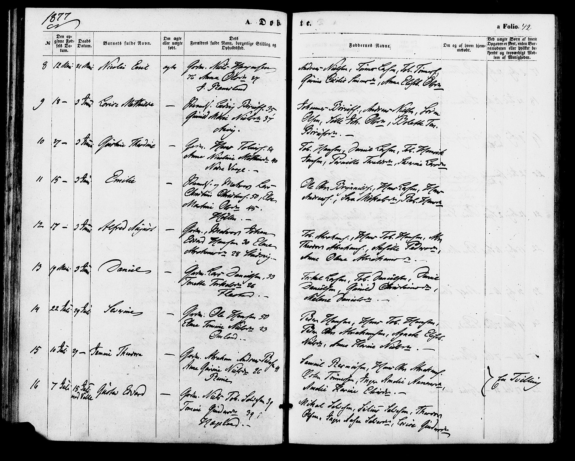 Sør-Audnedal sokneprestkontor, SAK/1111-0039/F/Fa/Faa/L0003: Parish register (official) no. A 3, 1868-1883, p. 42