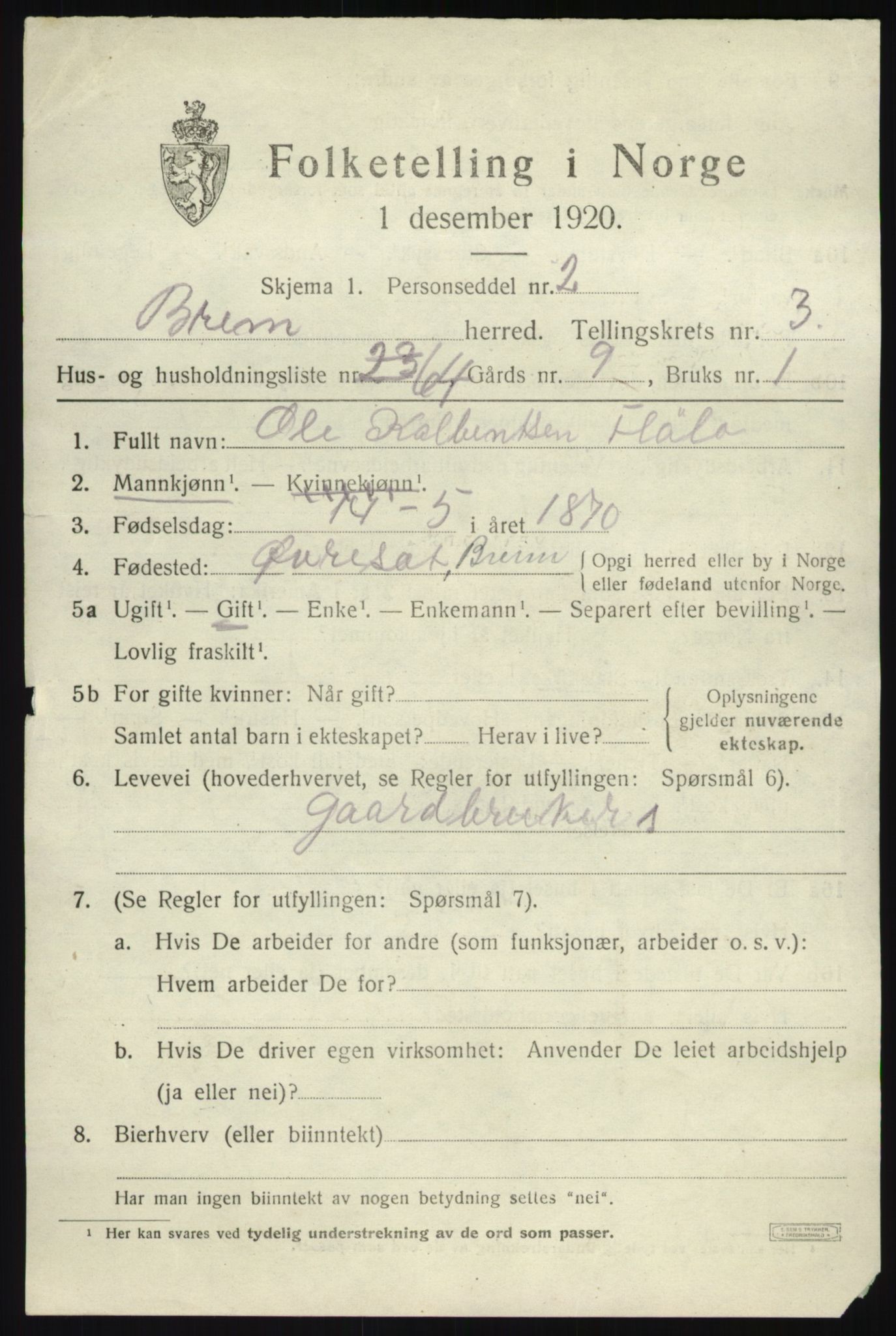 SAB, 1920 census for Breim, 1920, p. 2505