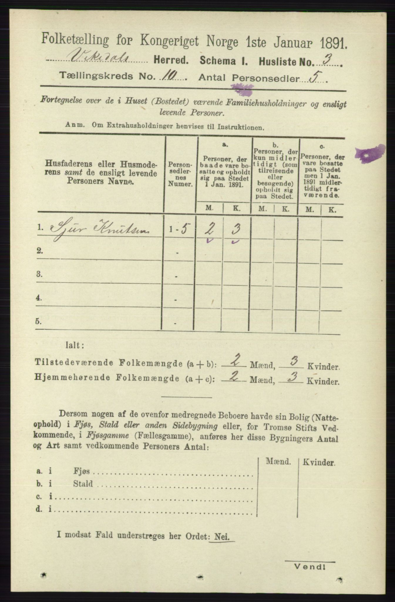 RA, 1891 census for 1157 Vikedal, 1891, p. 2466