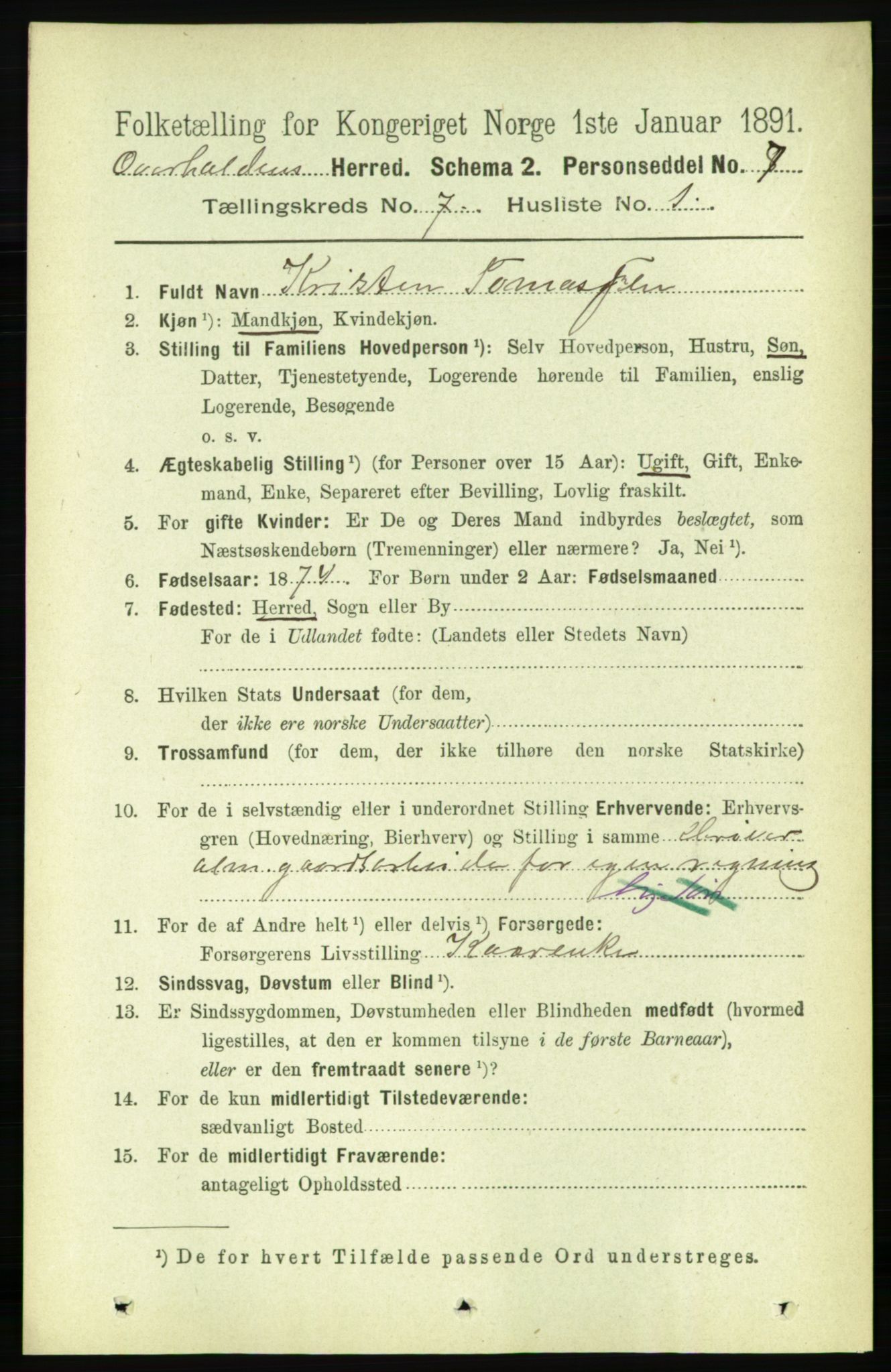 RA, 1891 census for 1744 Overhalla, 1891, p. 2645