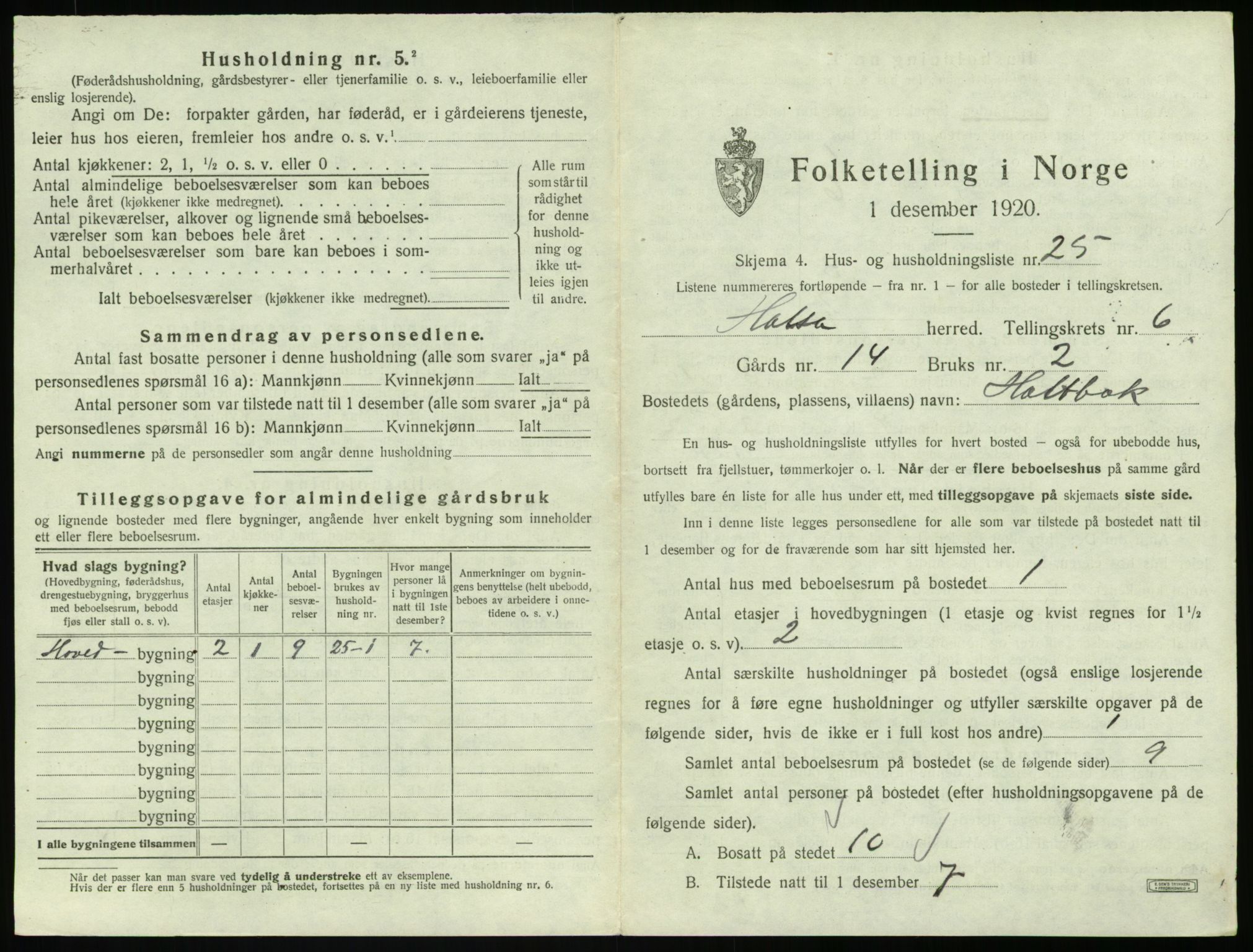 SAT, 1920 census for Halsa, 1920, p. 372