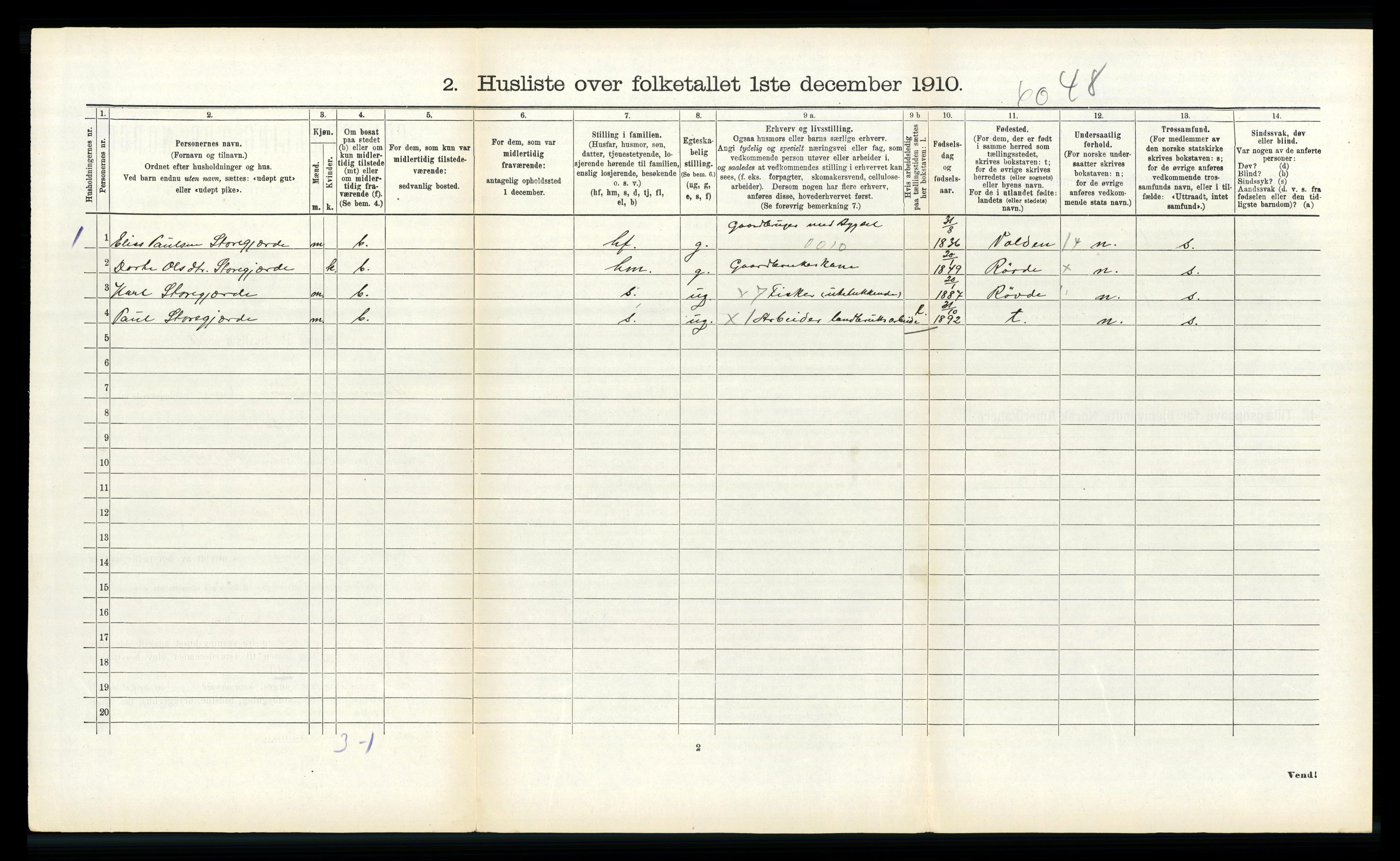 RA, 1910 census for Sande, 1910, p. 357