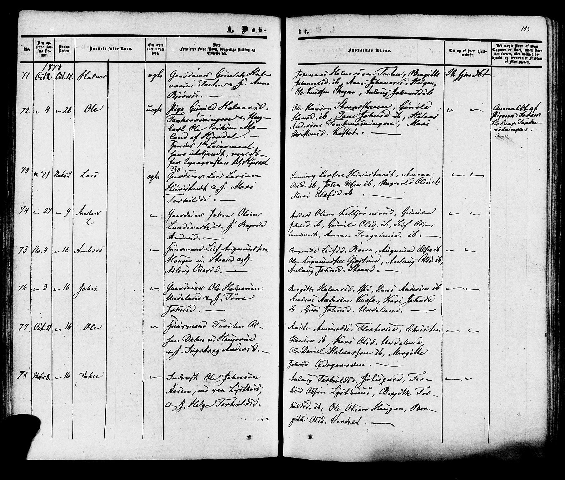 Heddal kirkebøker, SAKO/A-268/F/Fa/L0007: Parish register (official) no. I 7, 1855-1877, p. 133
