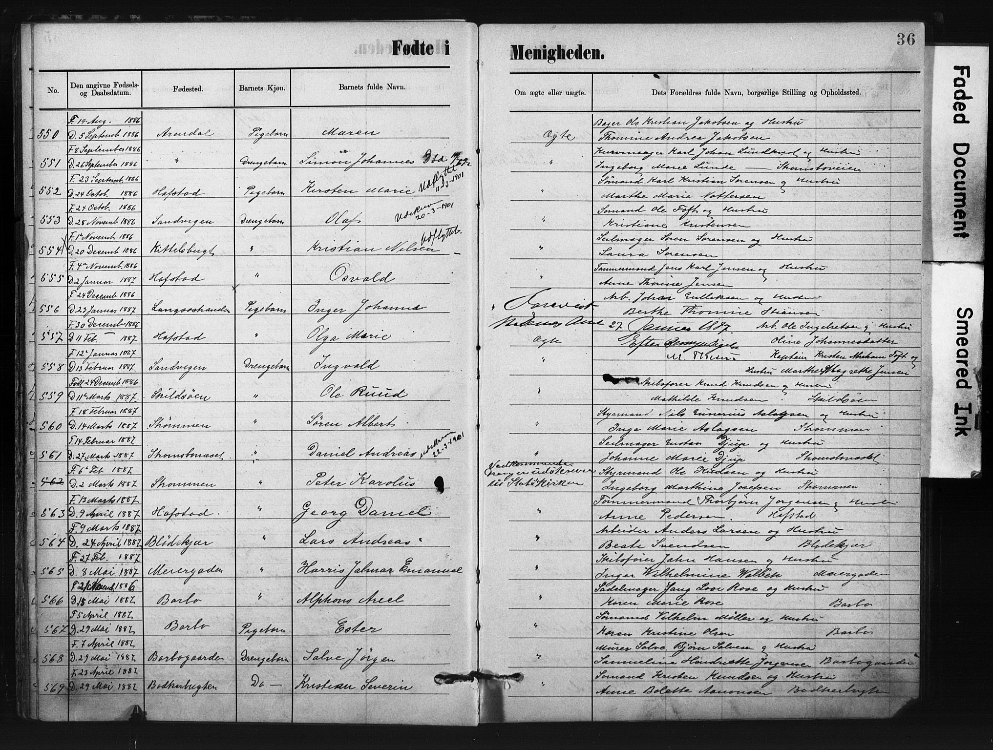 Metodistmenigheten, Arendal, AV/SAK-1292-0011/F/Fa/L0004: Dissenter register no. F-4, 1883-1892, p. 36