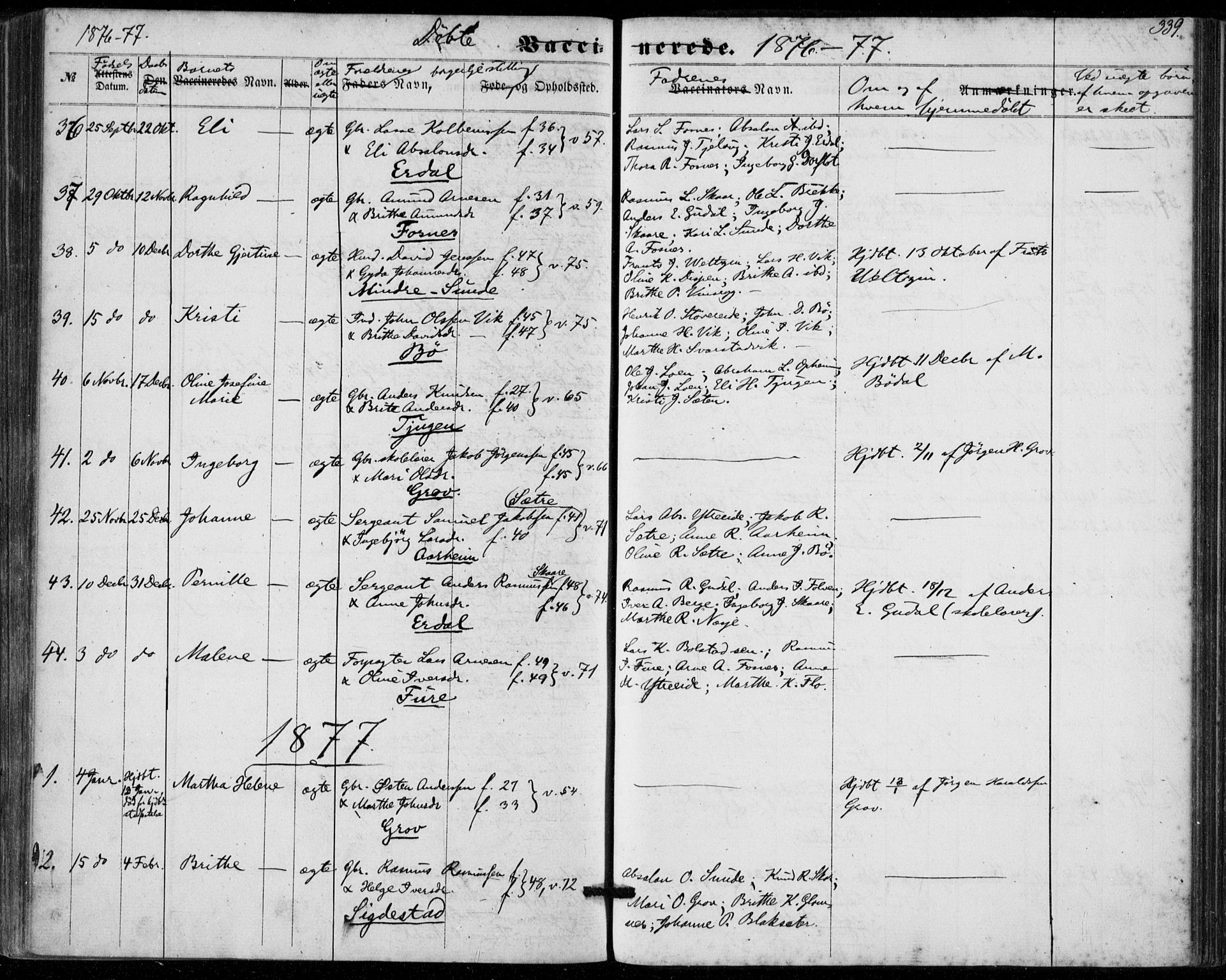 Stryn Sokneprestembete, SAB/A-82501: Parish register (official) no. A 3, 1862-1877, p. 339