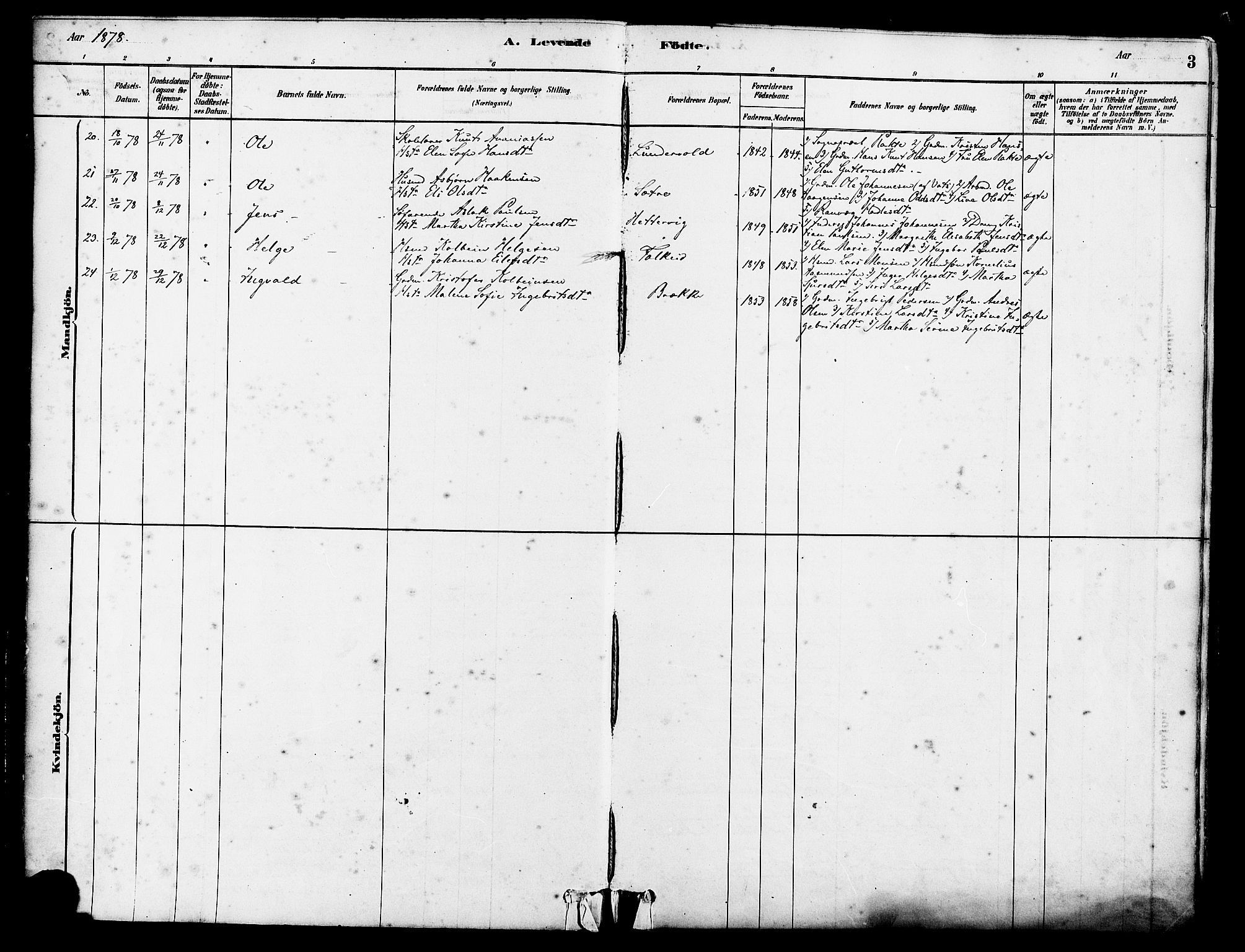 Tysvær sokneprestkontor, AV/SAST-A -101864/H/Ha/Haa/L0006: Parish register (official) no. A 6, 1878-1896, p. 3