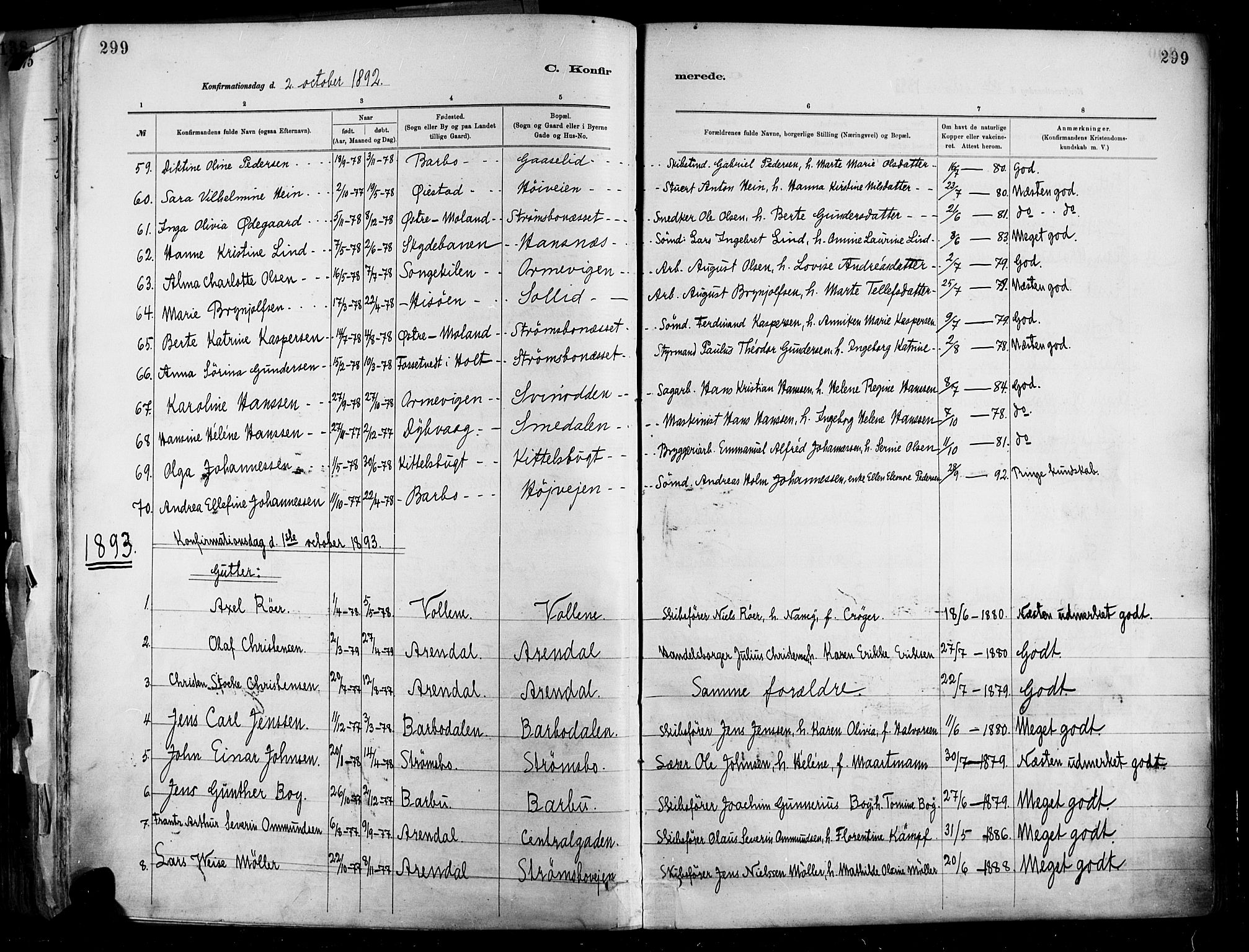 Barbu sokneprestkontor, SAK/1111-0003/F/Fa/L0002: Parish register (official) no. A 2, 1883-1898, p. 299