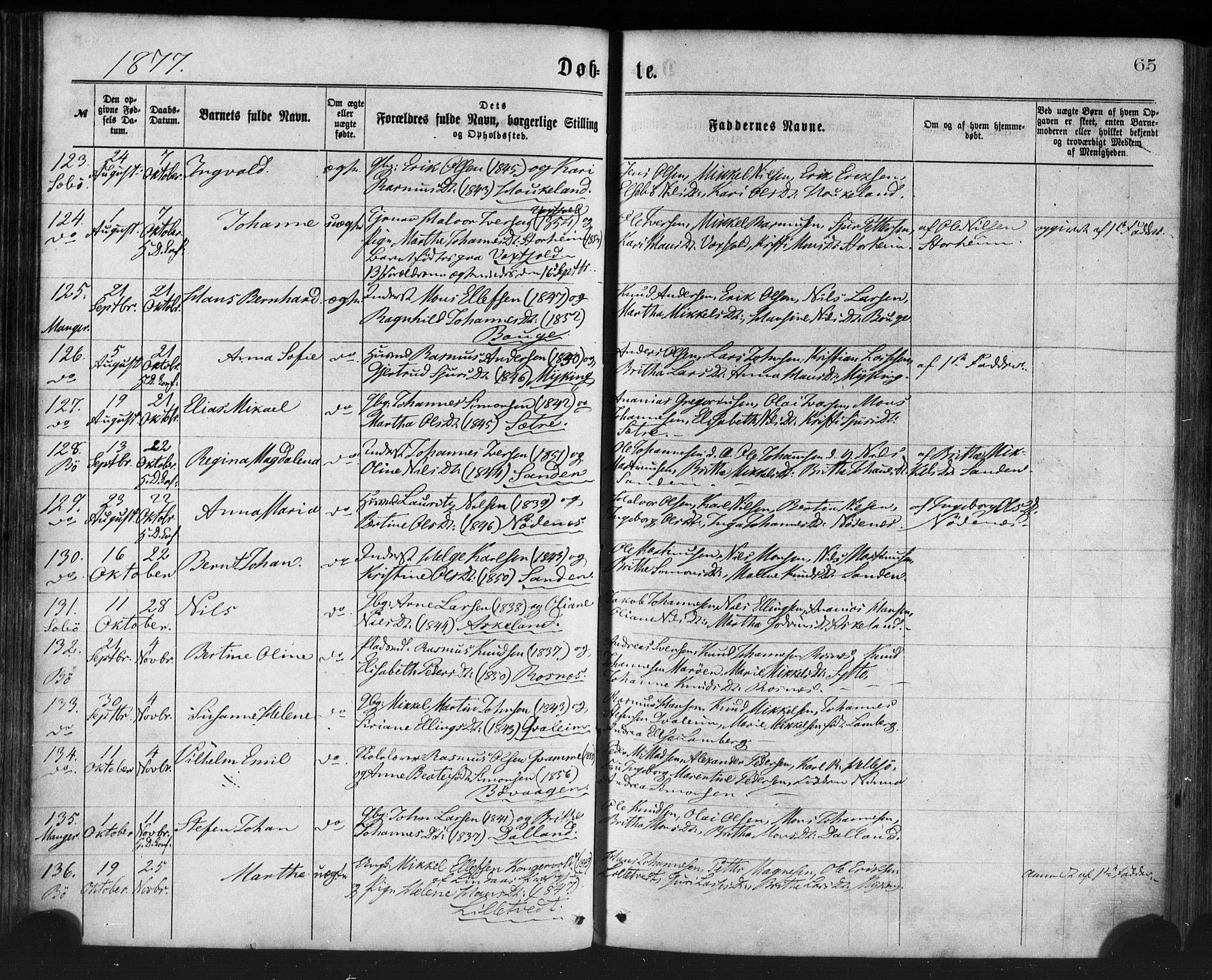 Manger sokneprestembete, AV/SAB-A-76801/H/Haa: Parish register (official) no. A 8, 1871-1880, p. 65