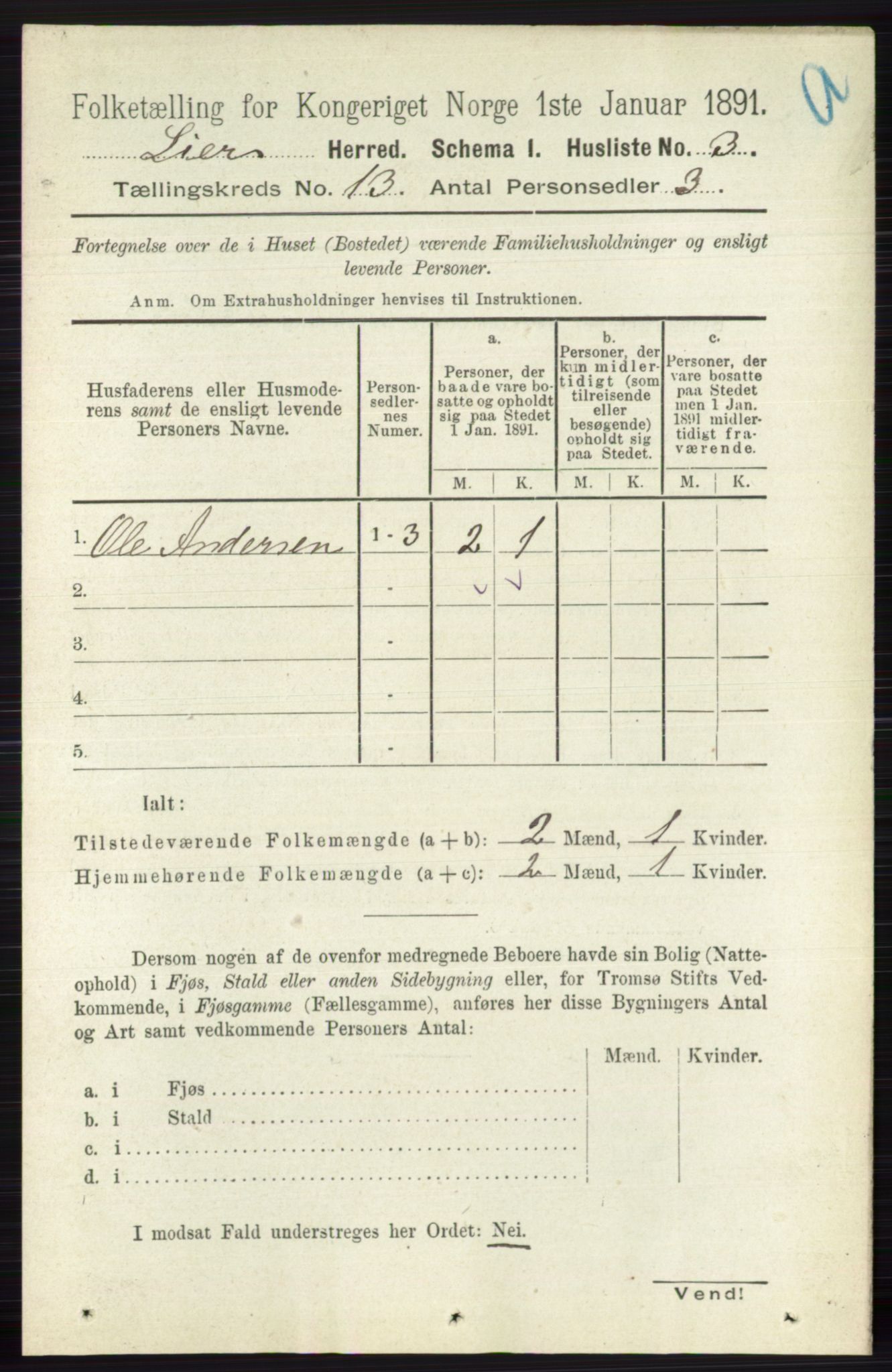 RA, 1891 census for 0626 Lier, 1891, p. 7833