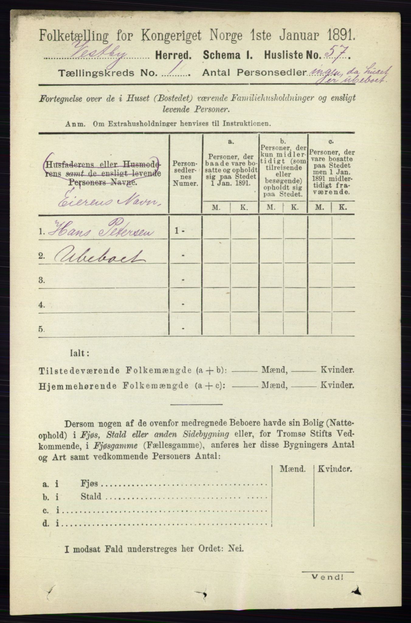 RA, 1891 census for 0211 Vestby, 1891, p. 78